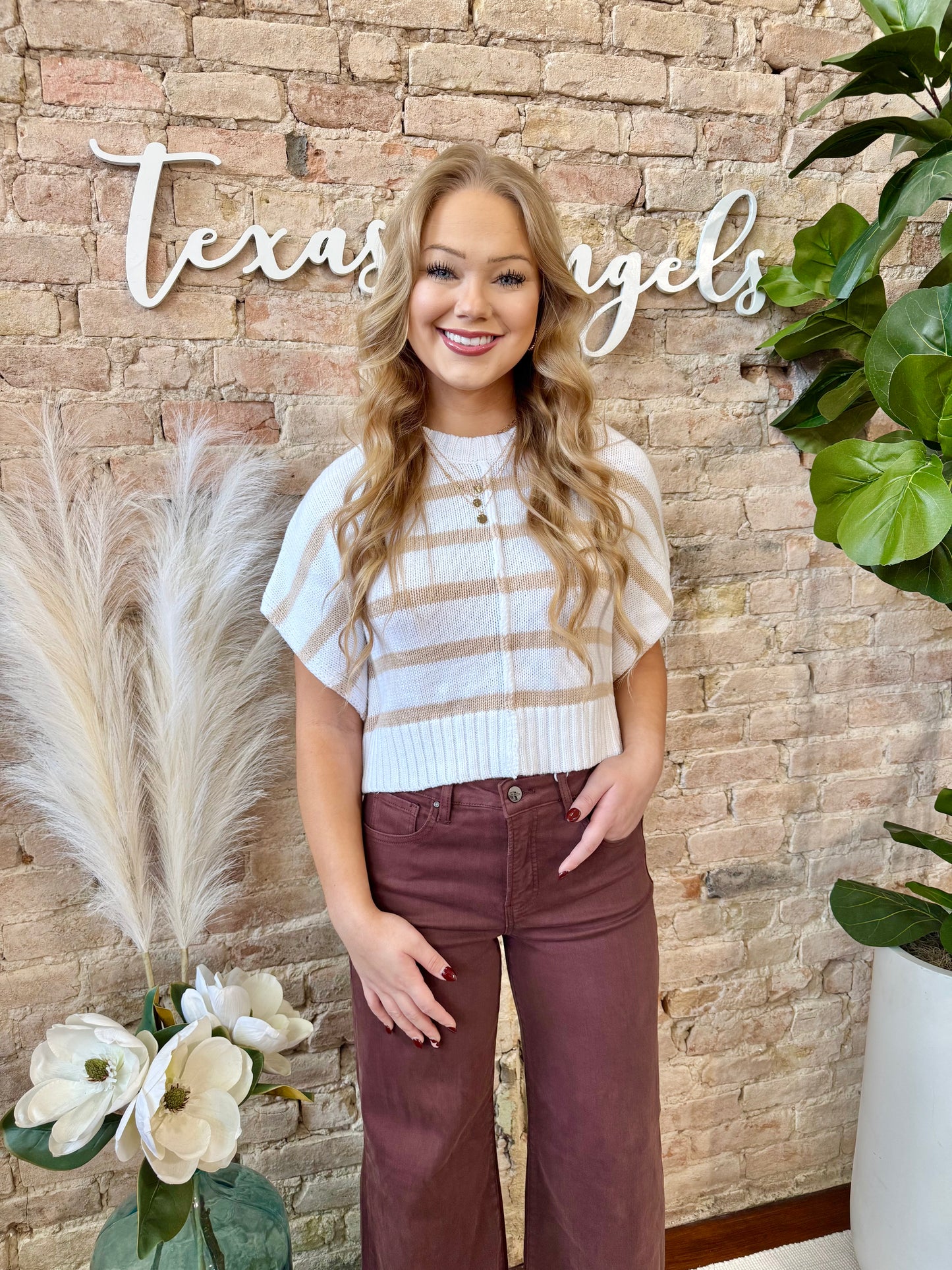 Come Closer Ivory Striped Cropped Knit Top