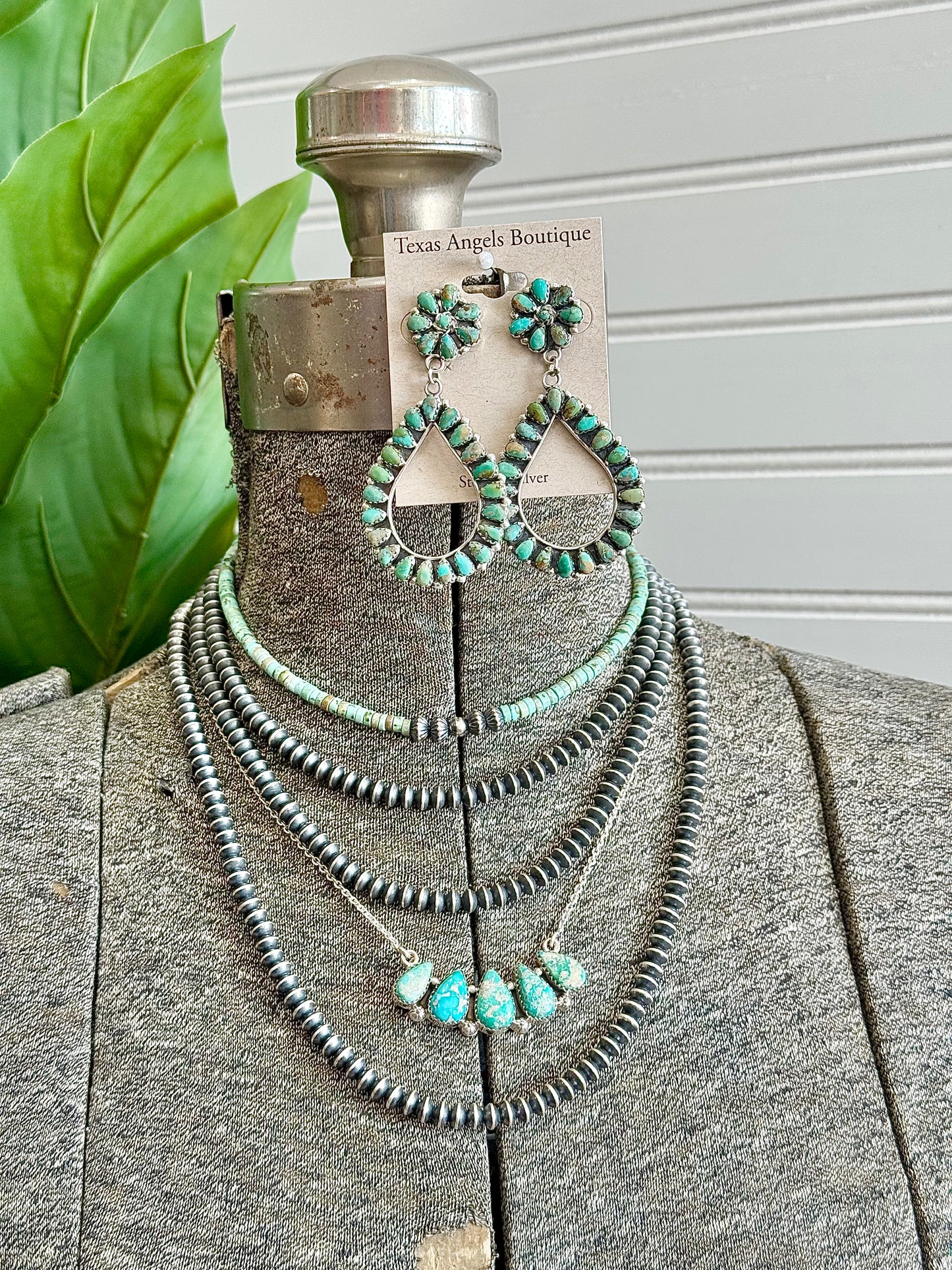 Navajo Handmade Sterling Silver Kingman Turquoise Cluster Post Earrings