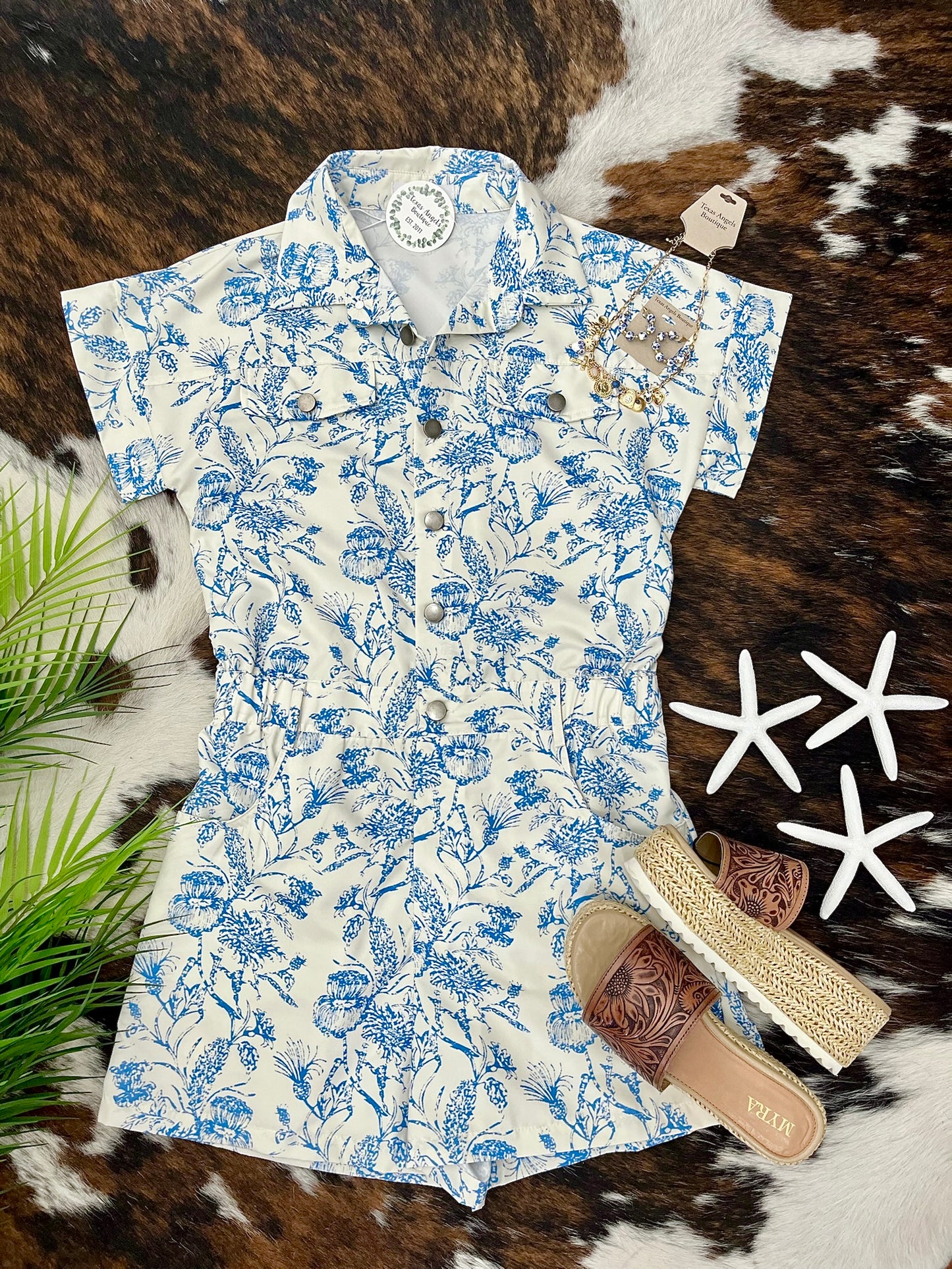 Coastal Girlie Blue Floral Romper