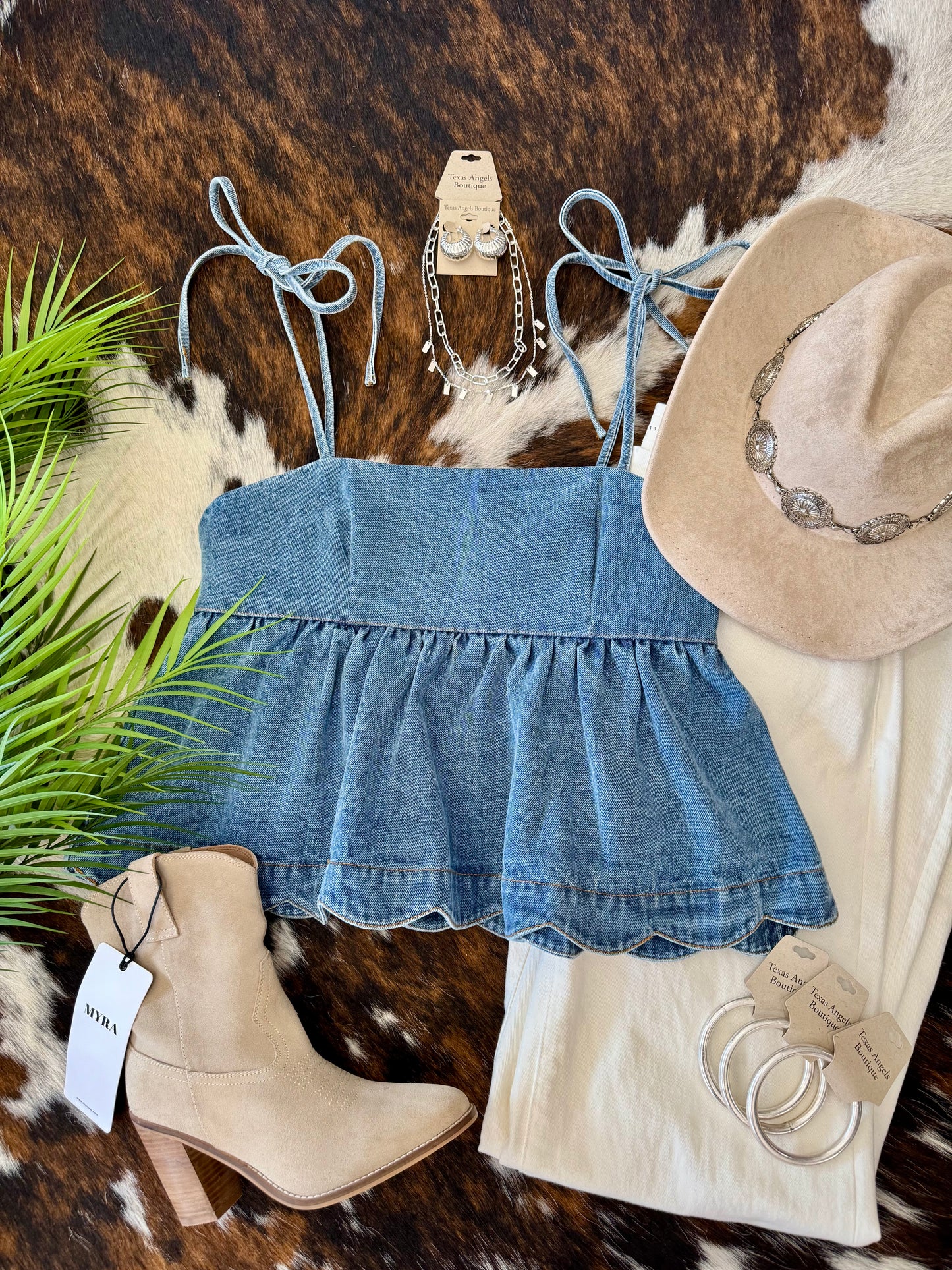 On Shore Time Scalloped Denim Top