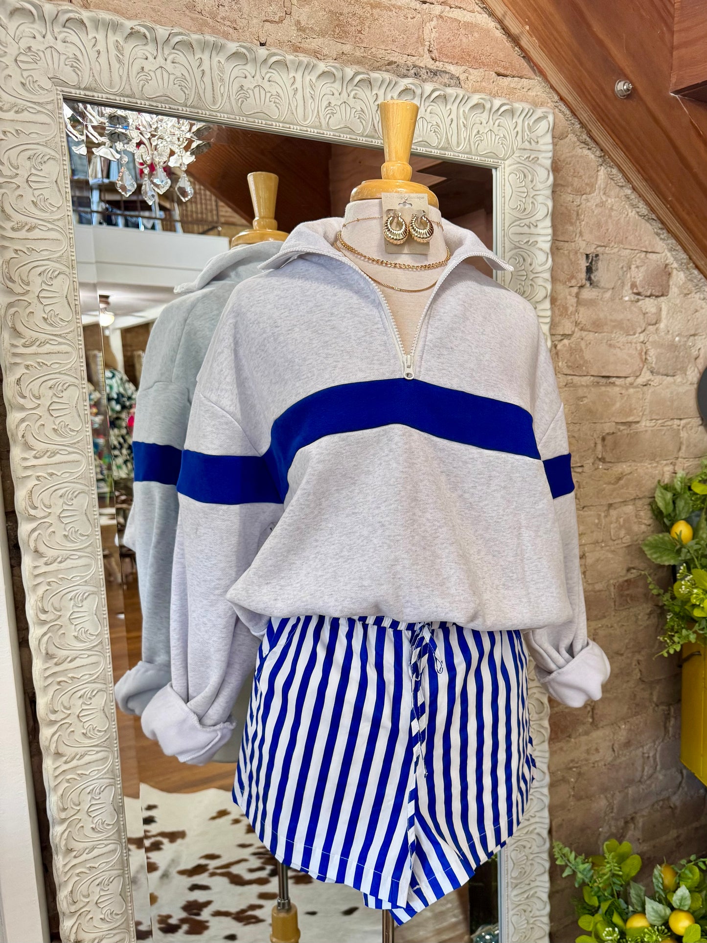Sure Of It Blue Striped Shorts