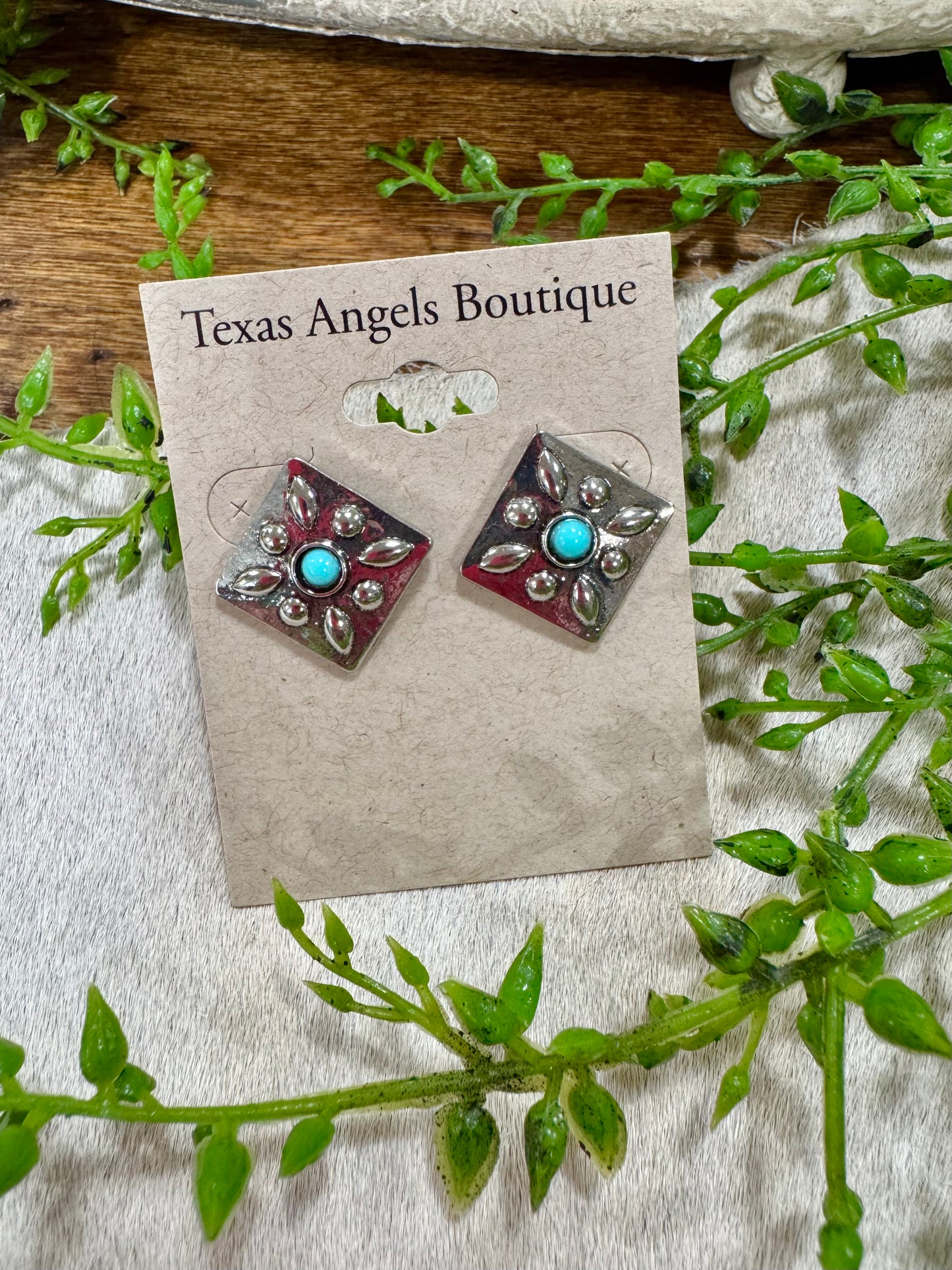 Silver Square Concho Earrings
