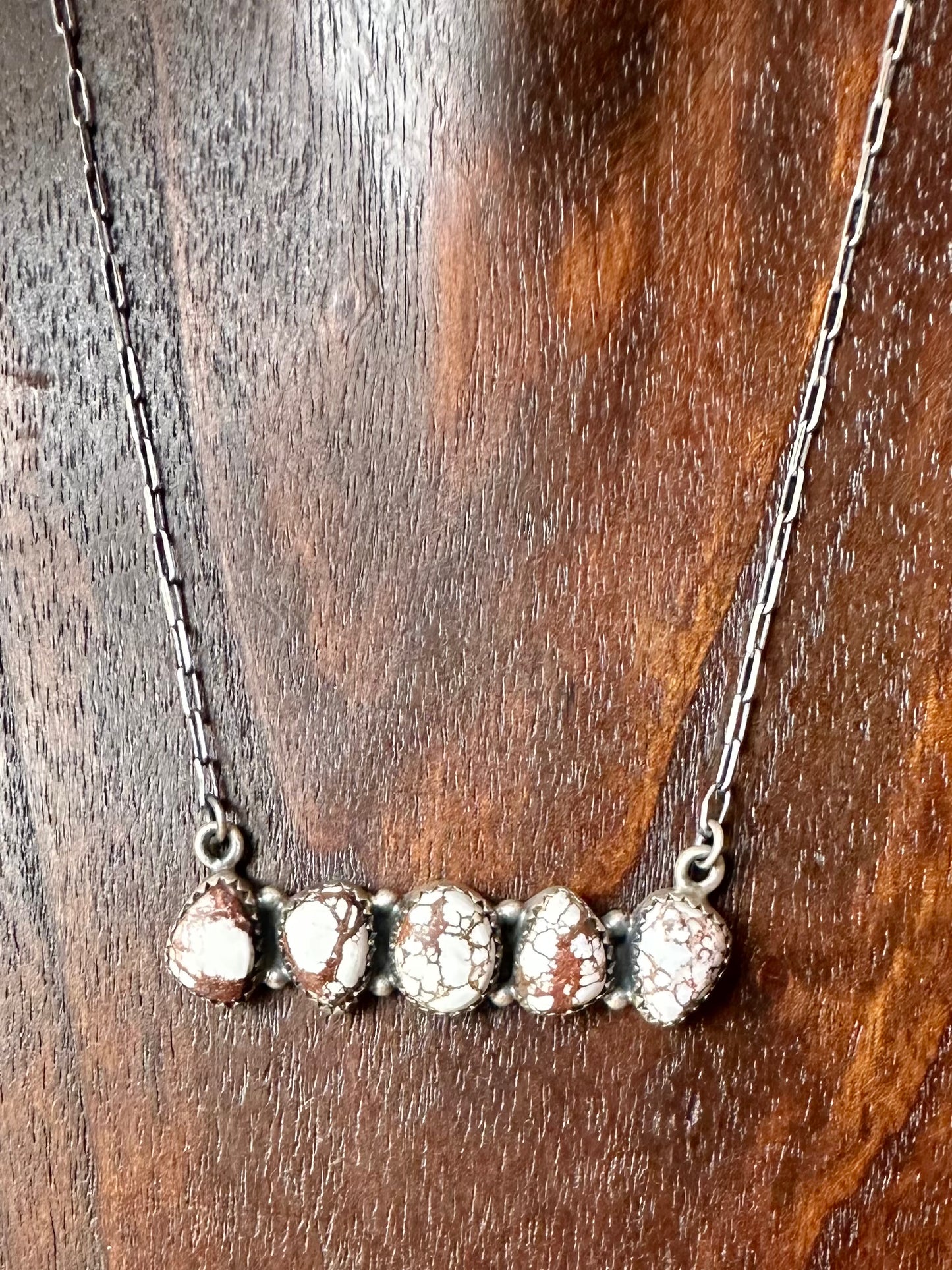 Sterling Silver White Buffalo Five Stone Necklace