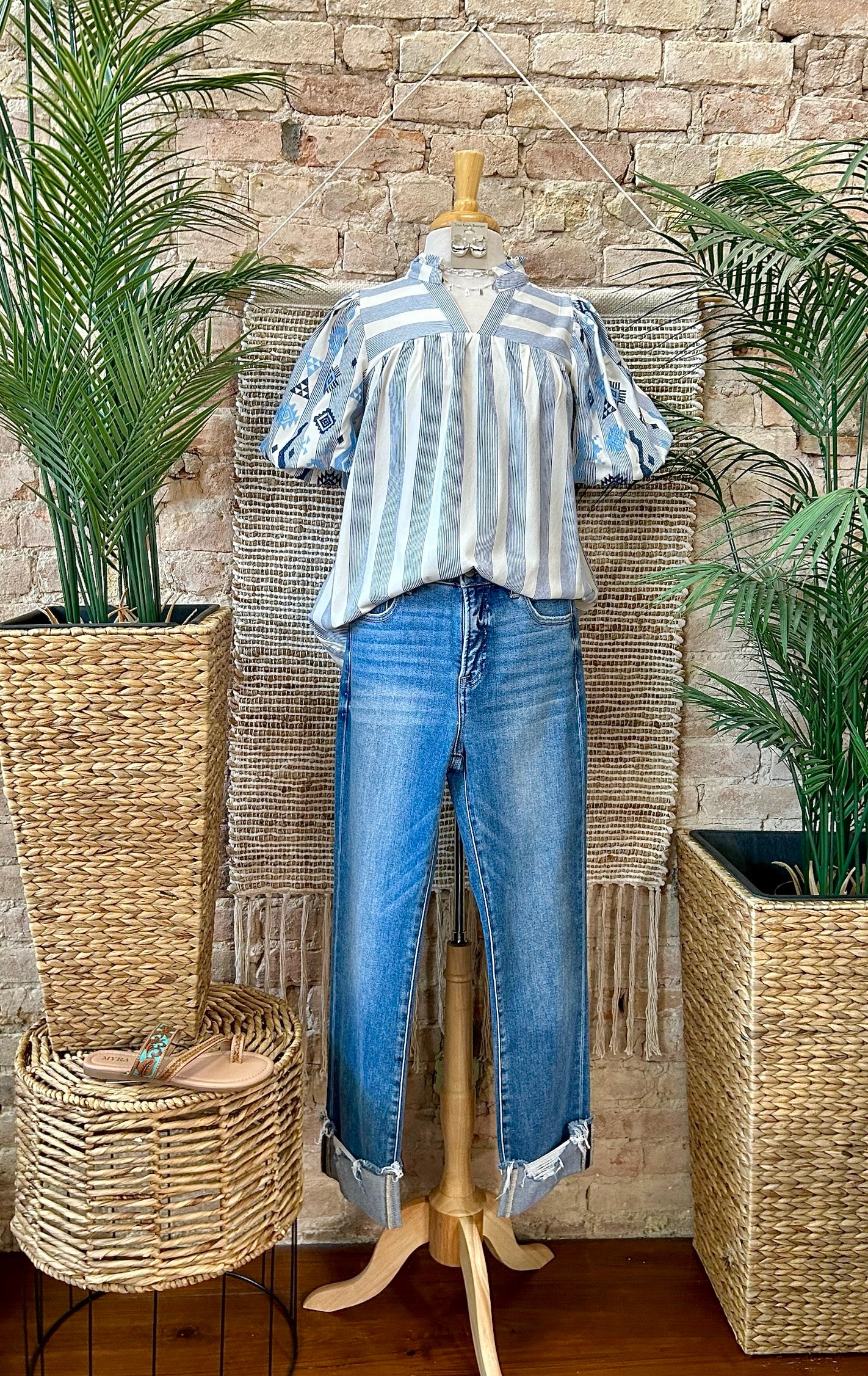 Sweet Girl Embroidered Striped Blue Blouse