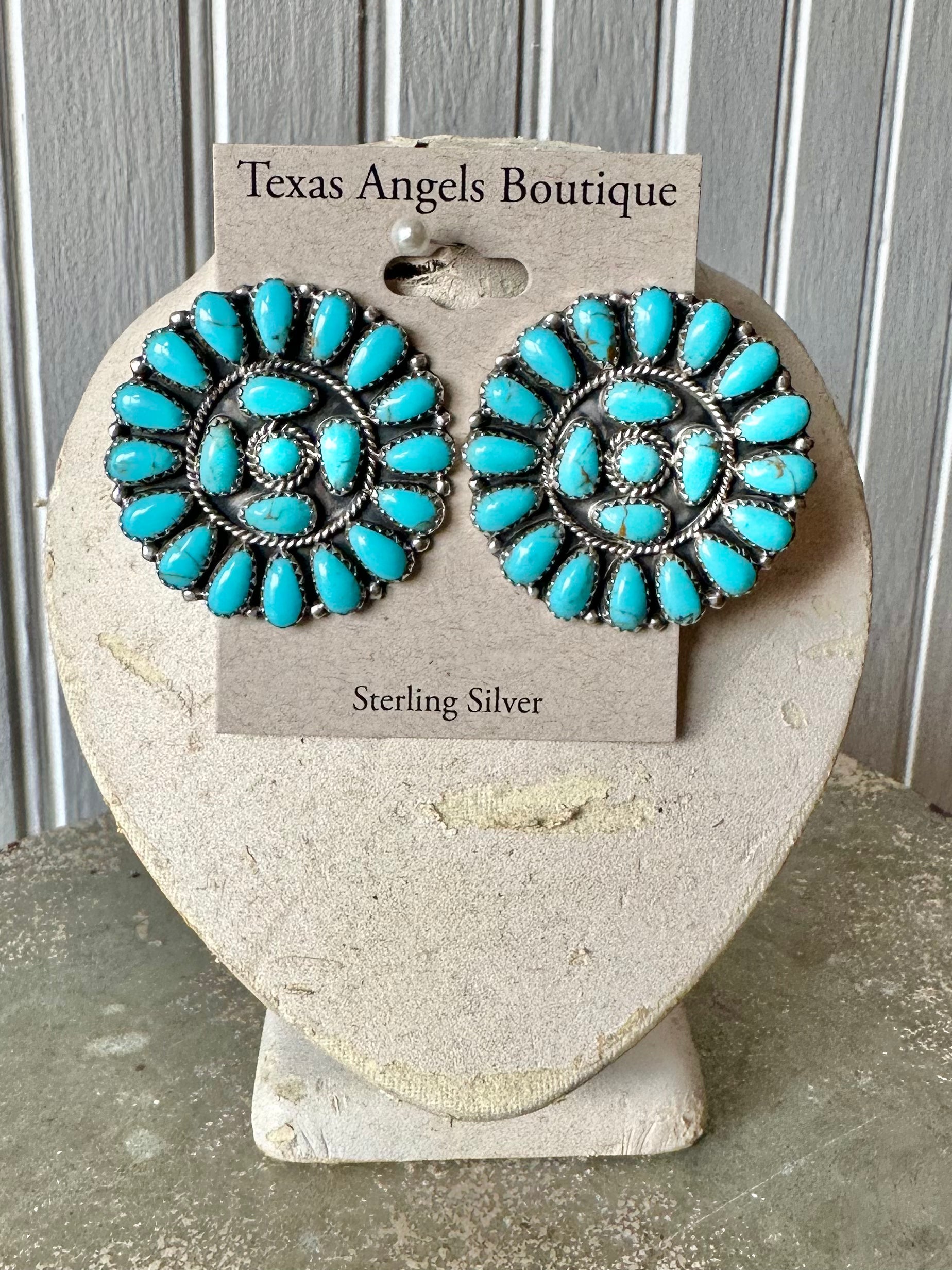 Sterling Silver Kingman Turquoise Cluster Earrings – Texas Angels