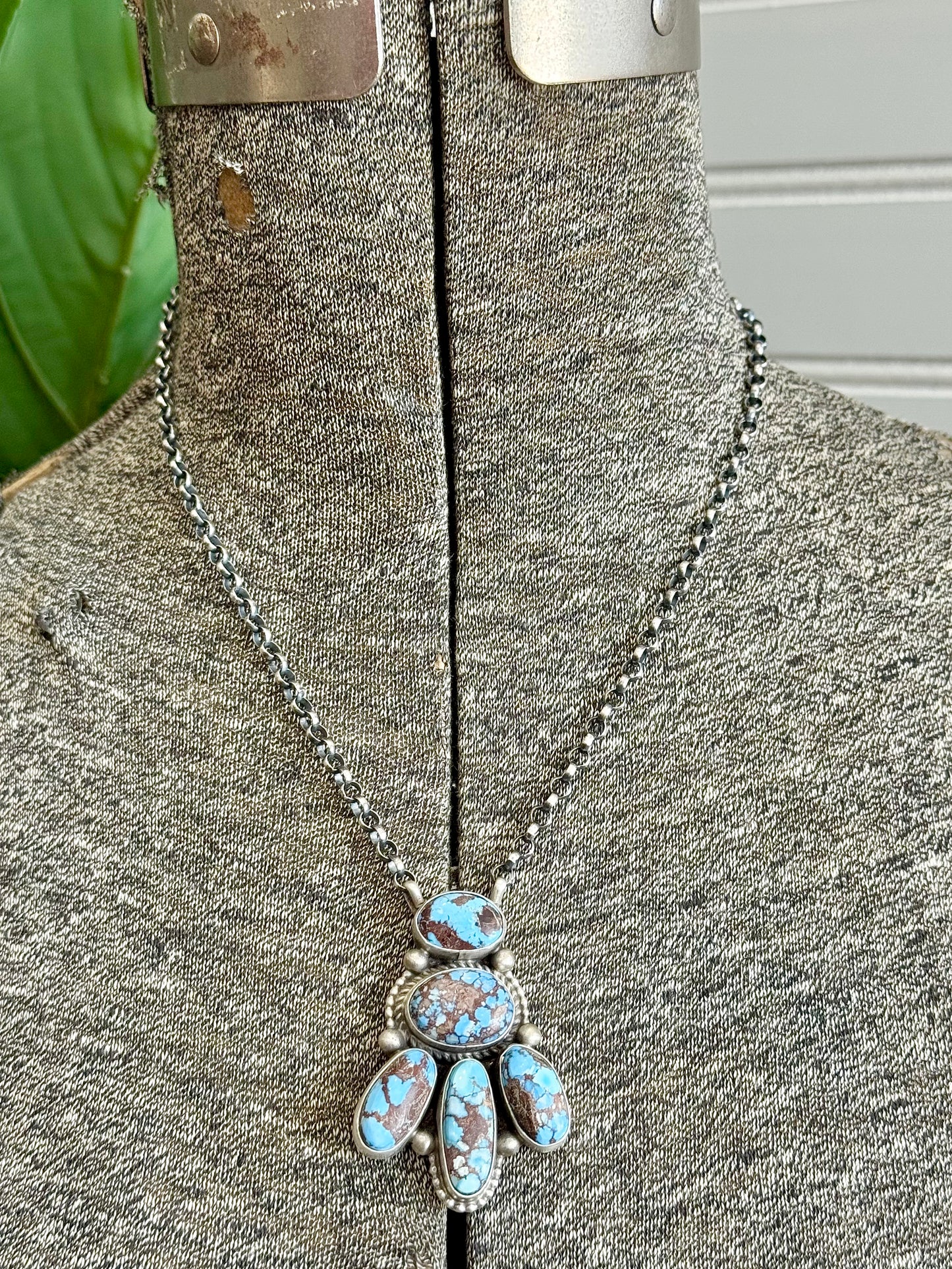 Navajo Handmade Sterling Silver Golden Hills Turquoise Cluster Necklace