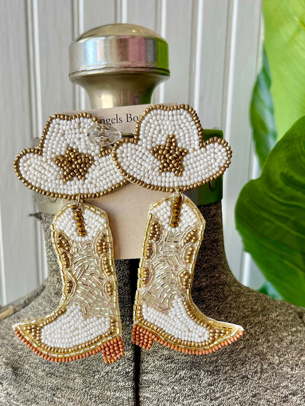 50% Off - Ivory Cowgirl Beaded Earrings