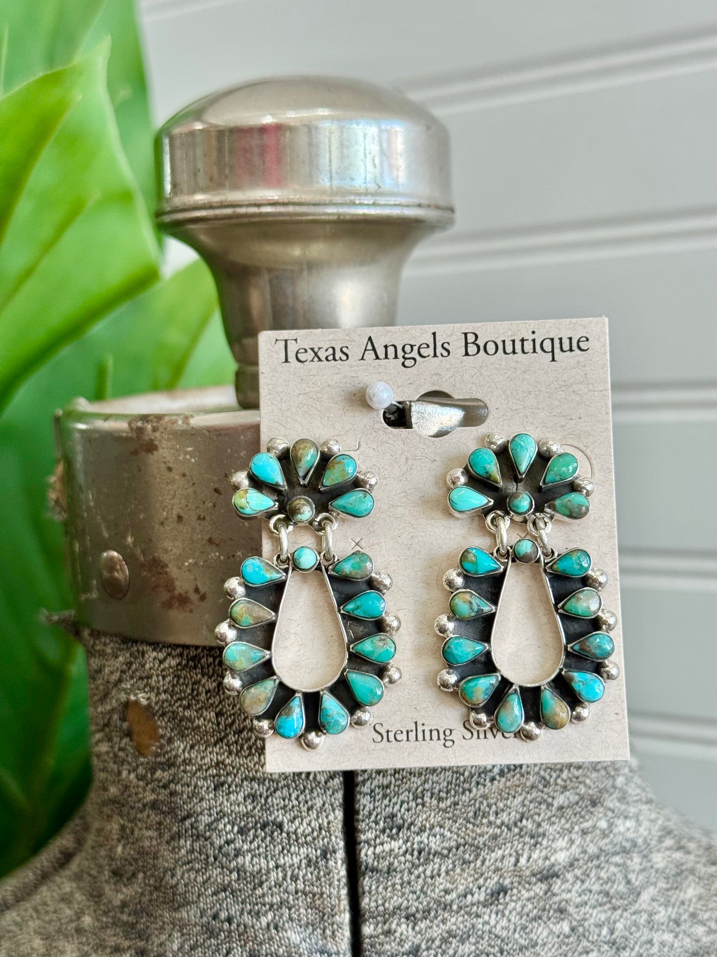 Sterling Silver Kingman Turquoise Teardrop Cluster Earrings
