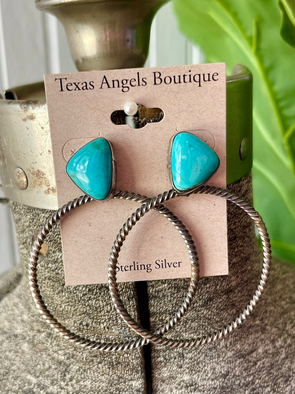 Sterling Silver Kingman Turquoise Hoop Earrings