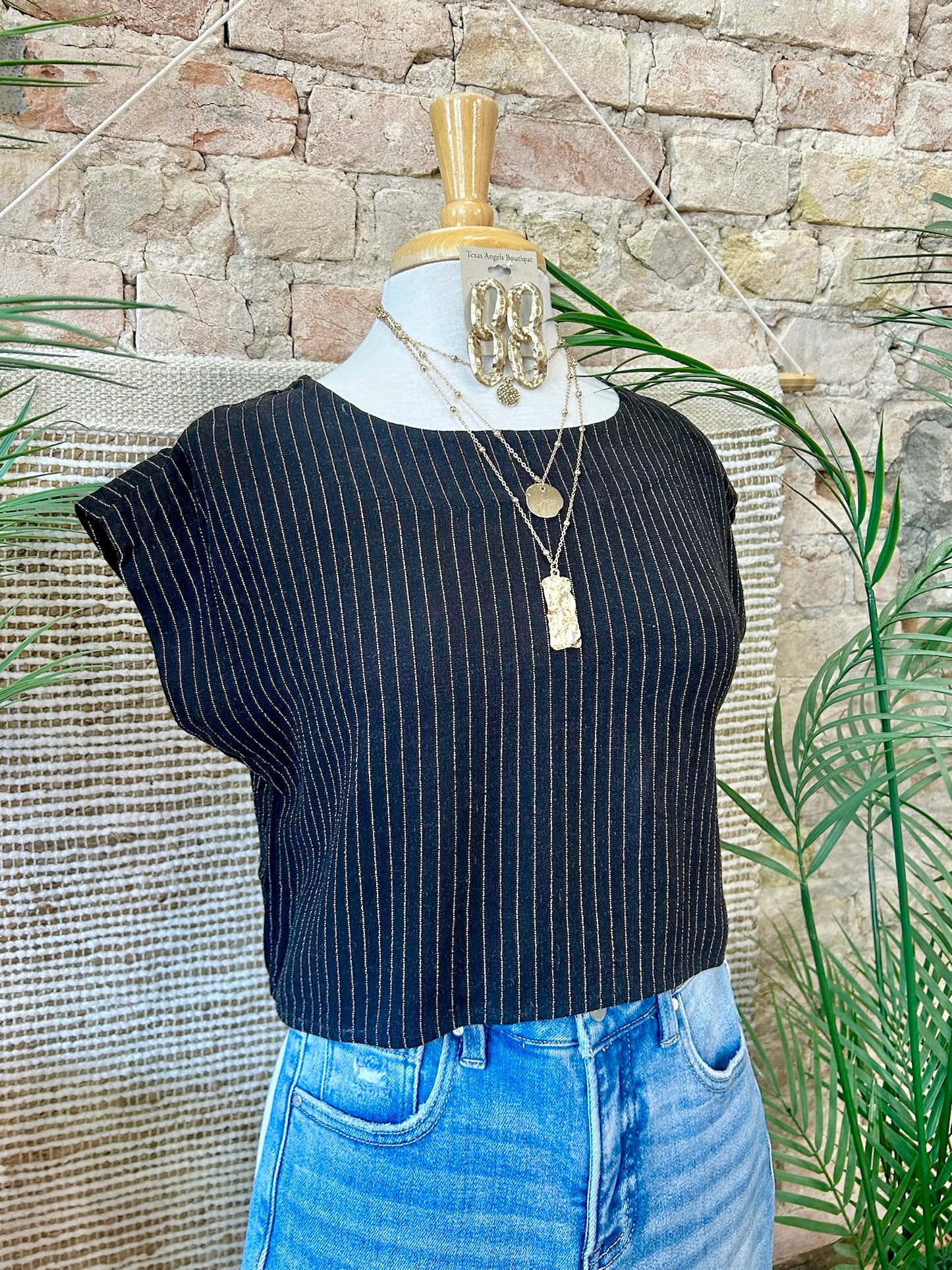 50% Off - On Lake Time Black Linen Top