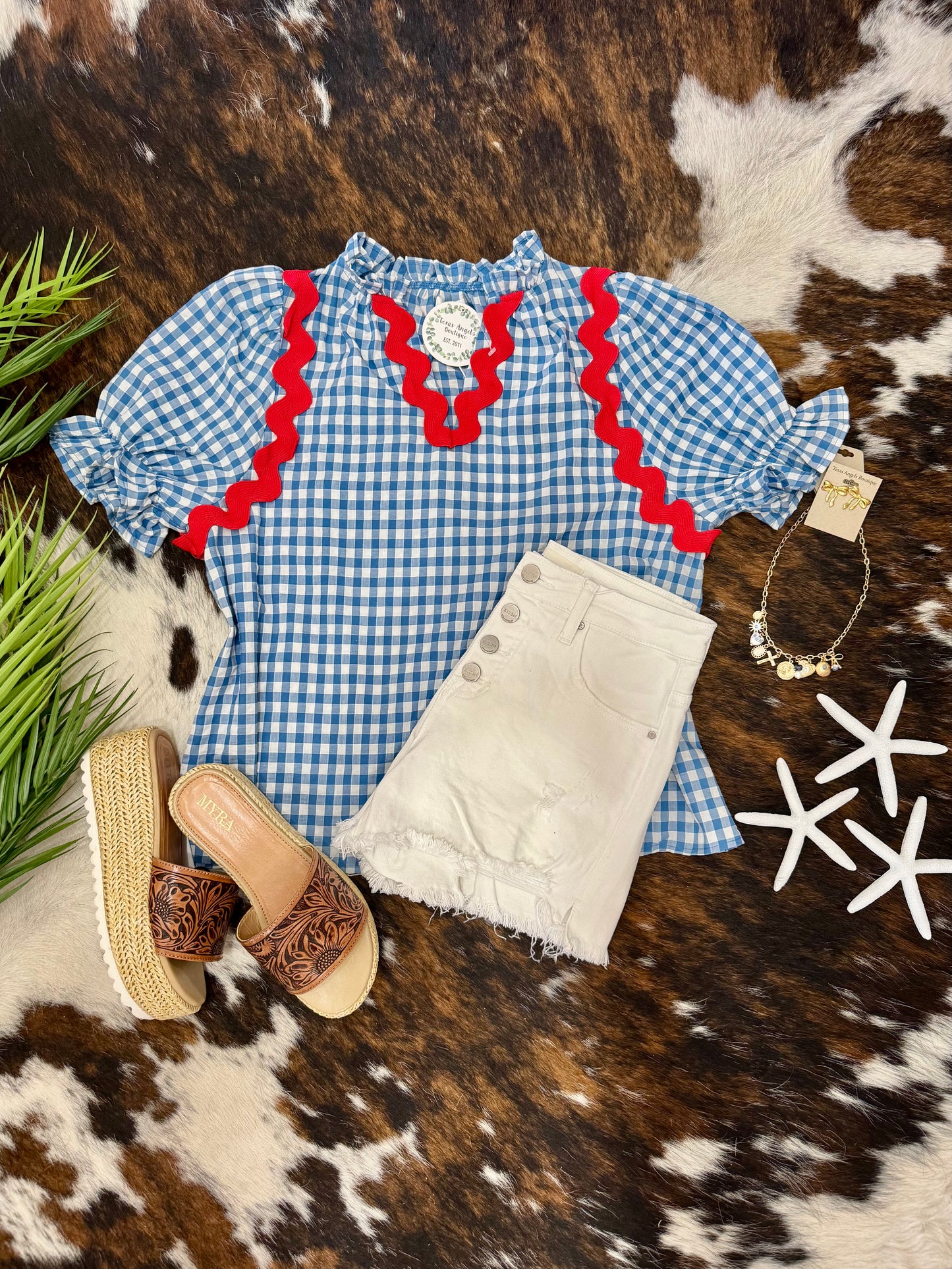 Proud To Be An American Blue Plaid Blouse