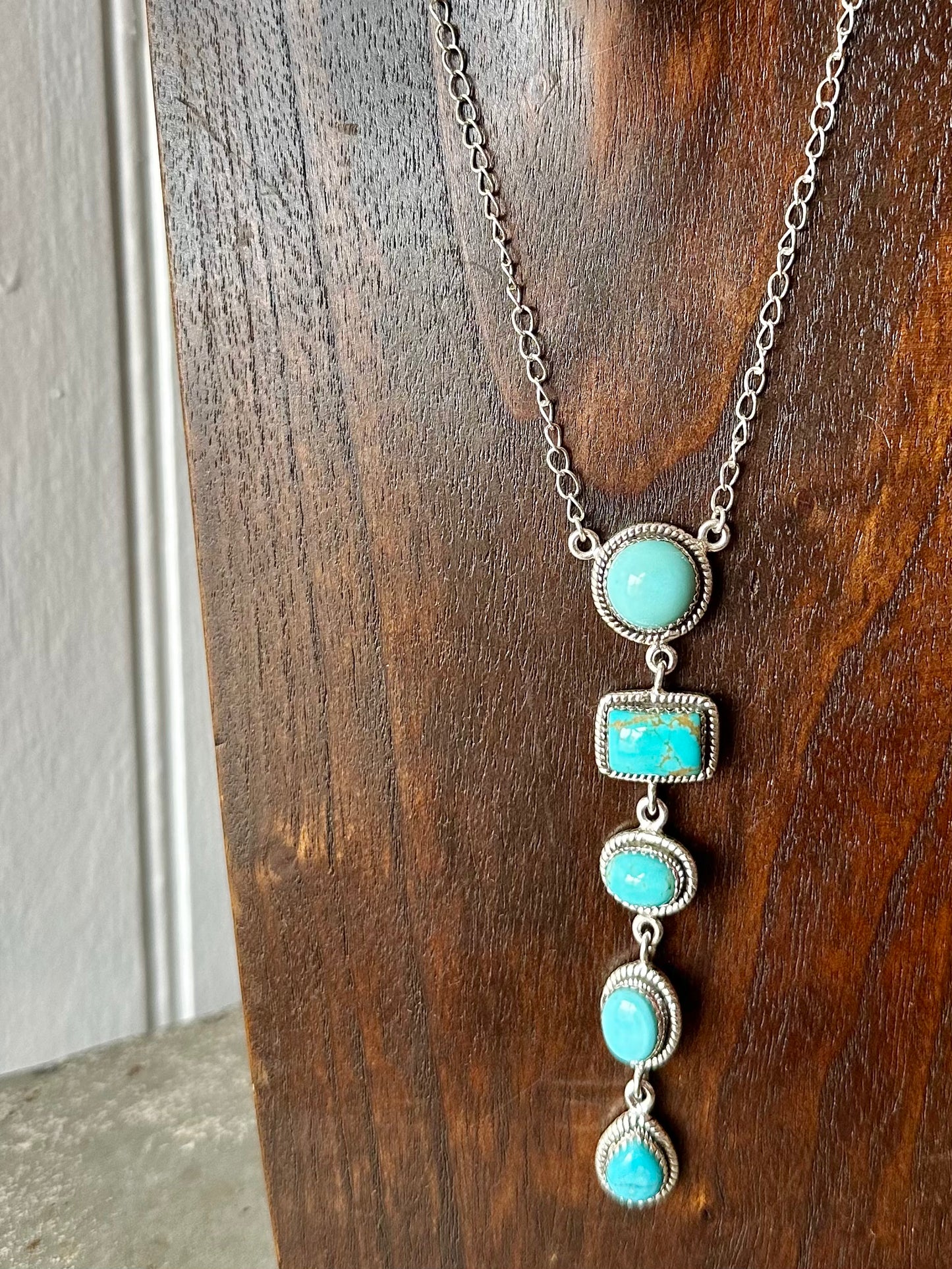 Sterling Silver & Genuine Turquoise Lariat Necklace