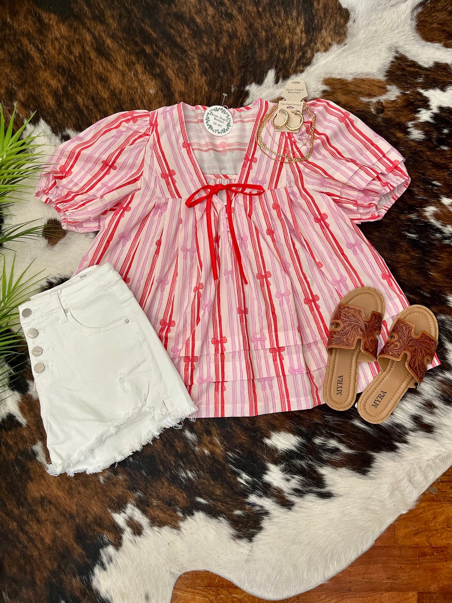 Red, White & Bows Striped Top
