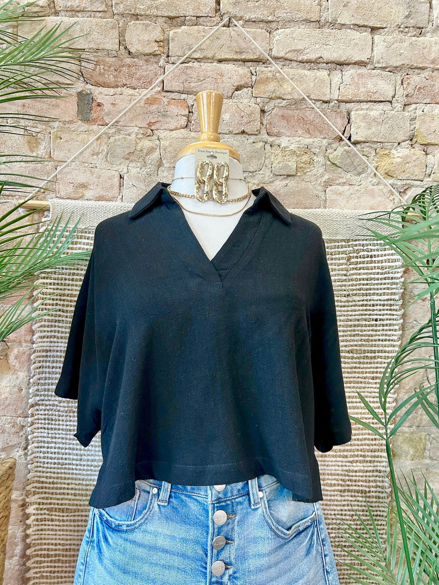 Waterfront Black Linen Blouse
