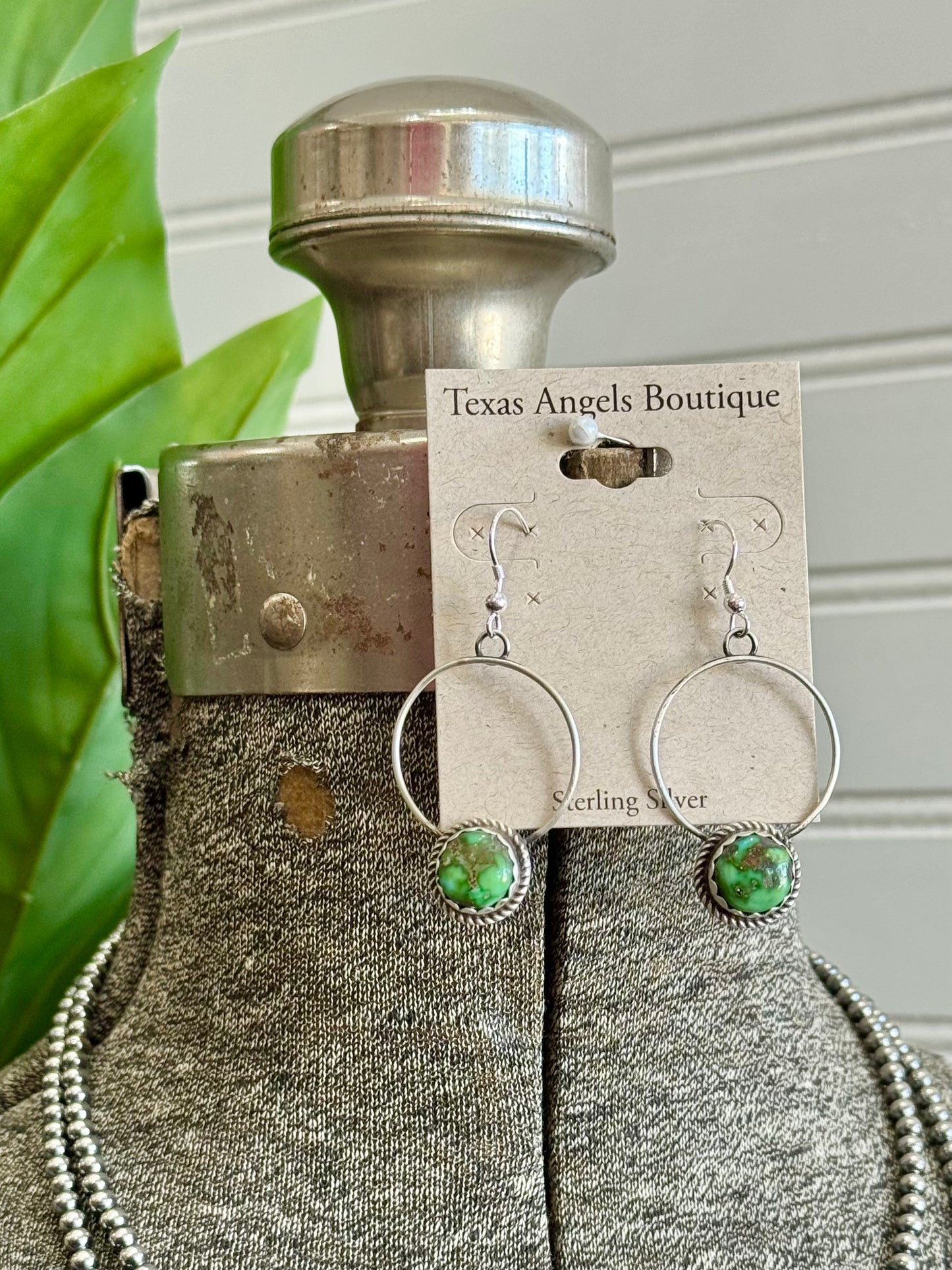 Navajo Handmade Sterling Silver Sonoran Gold Turquoise Hoop Dangle Earrings