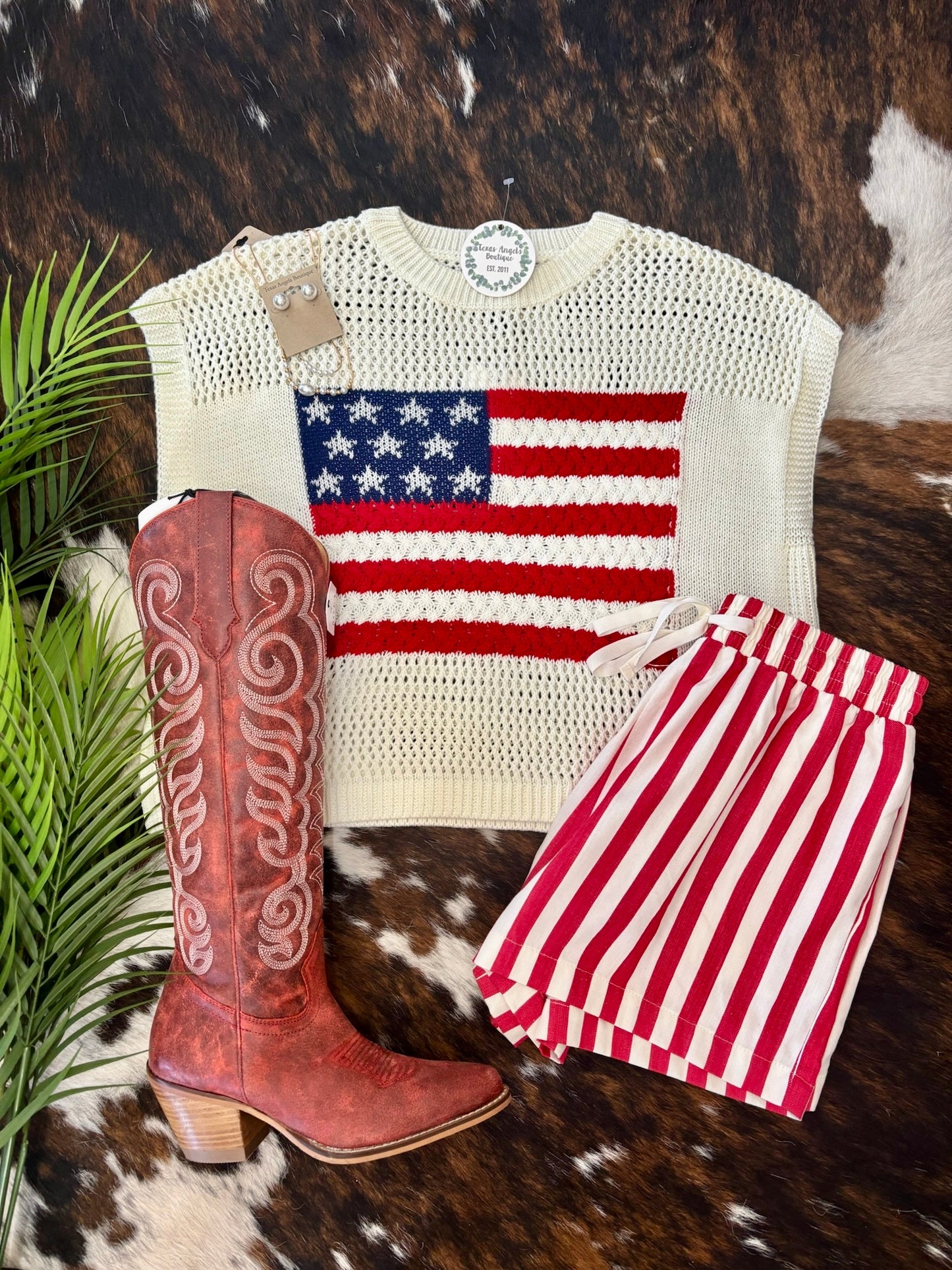 All American Girl USA Flag Ivory Knit Top