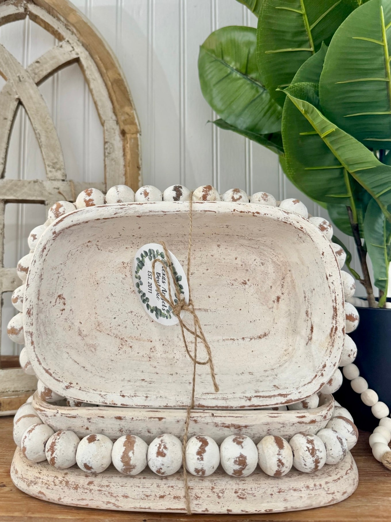 Clay Rectangular Beaded Bowl