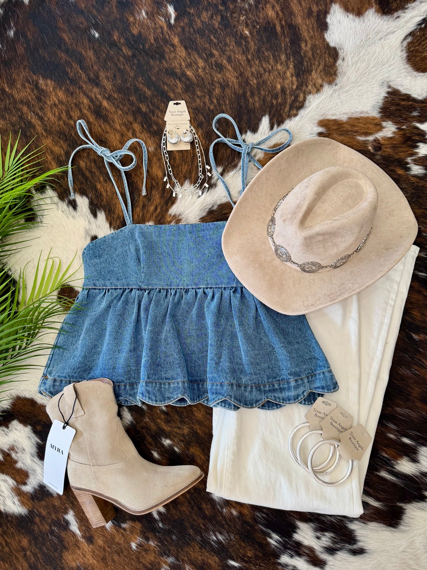On Shore Time Scalloped Denim Top