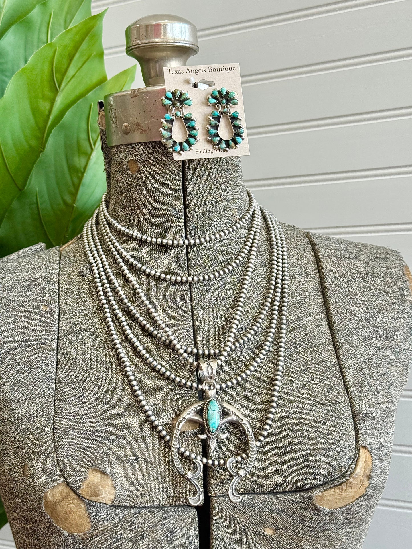 Sterling Silver Kingman Turquoise Teardrop Cluster Earrings