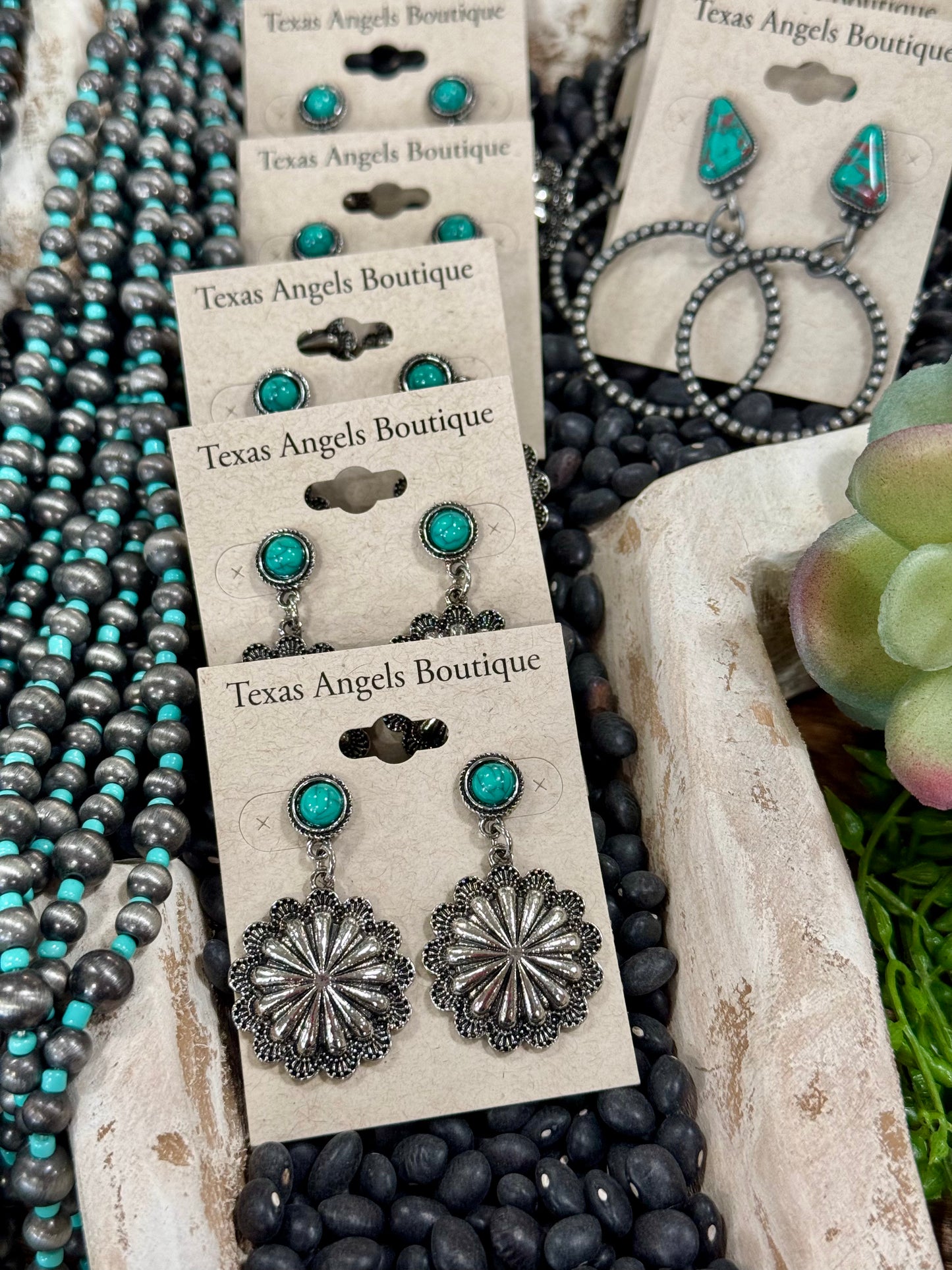 Silver Flower Concho Earrings