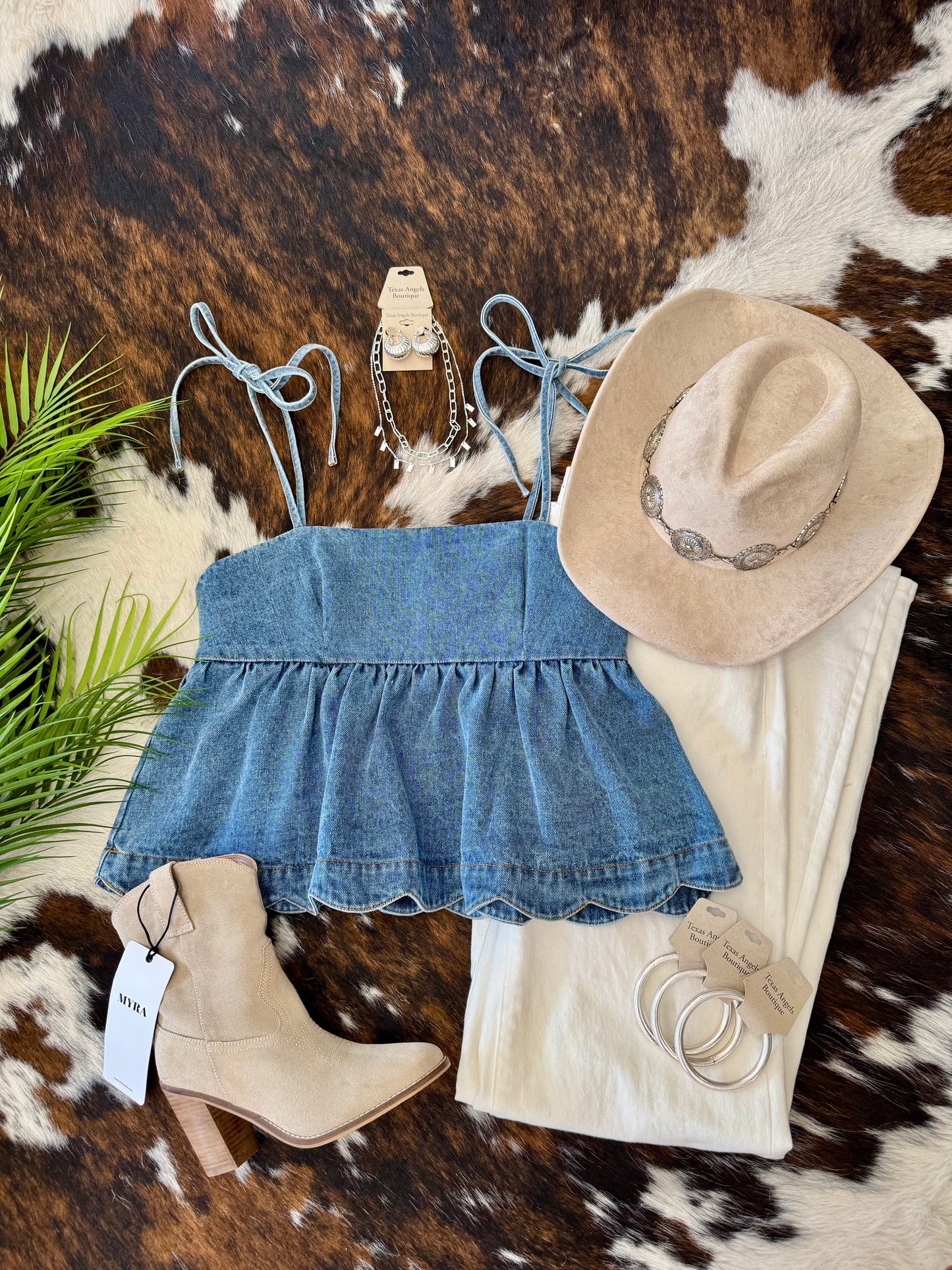 On Shore Time Scalloped Denim Top