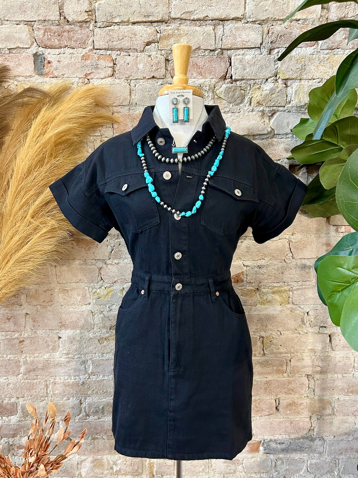 Only Here For The Band Black Denim Dress