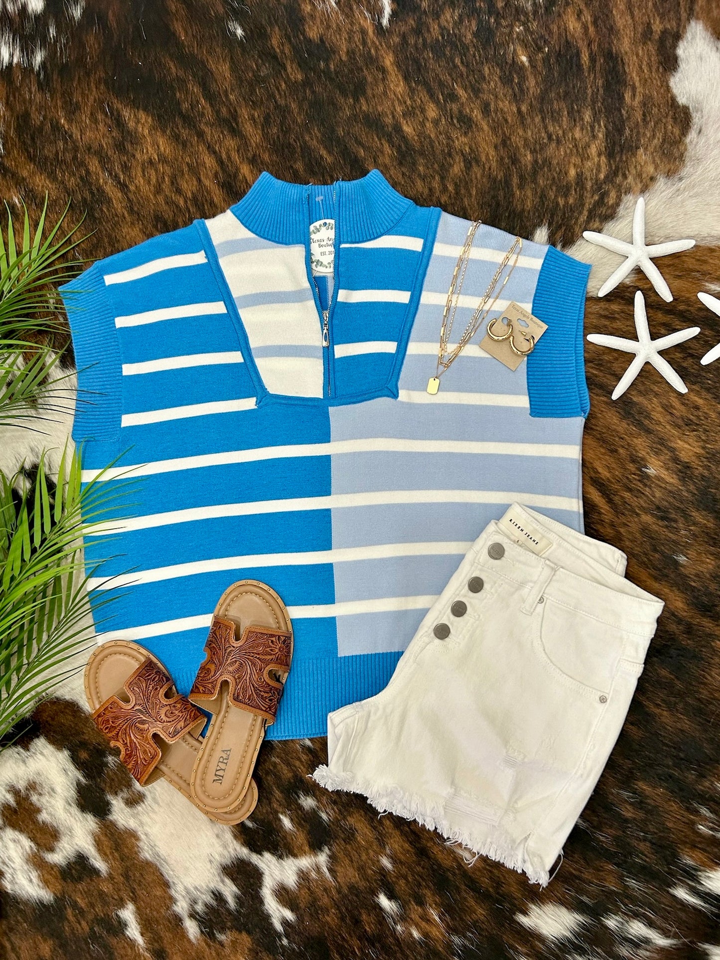 40% Off - Lighthouse Blue Striped Zip Up Top