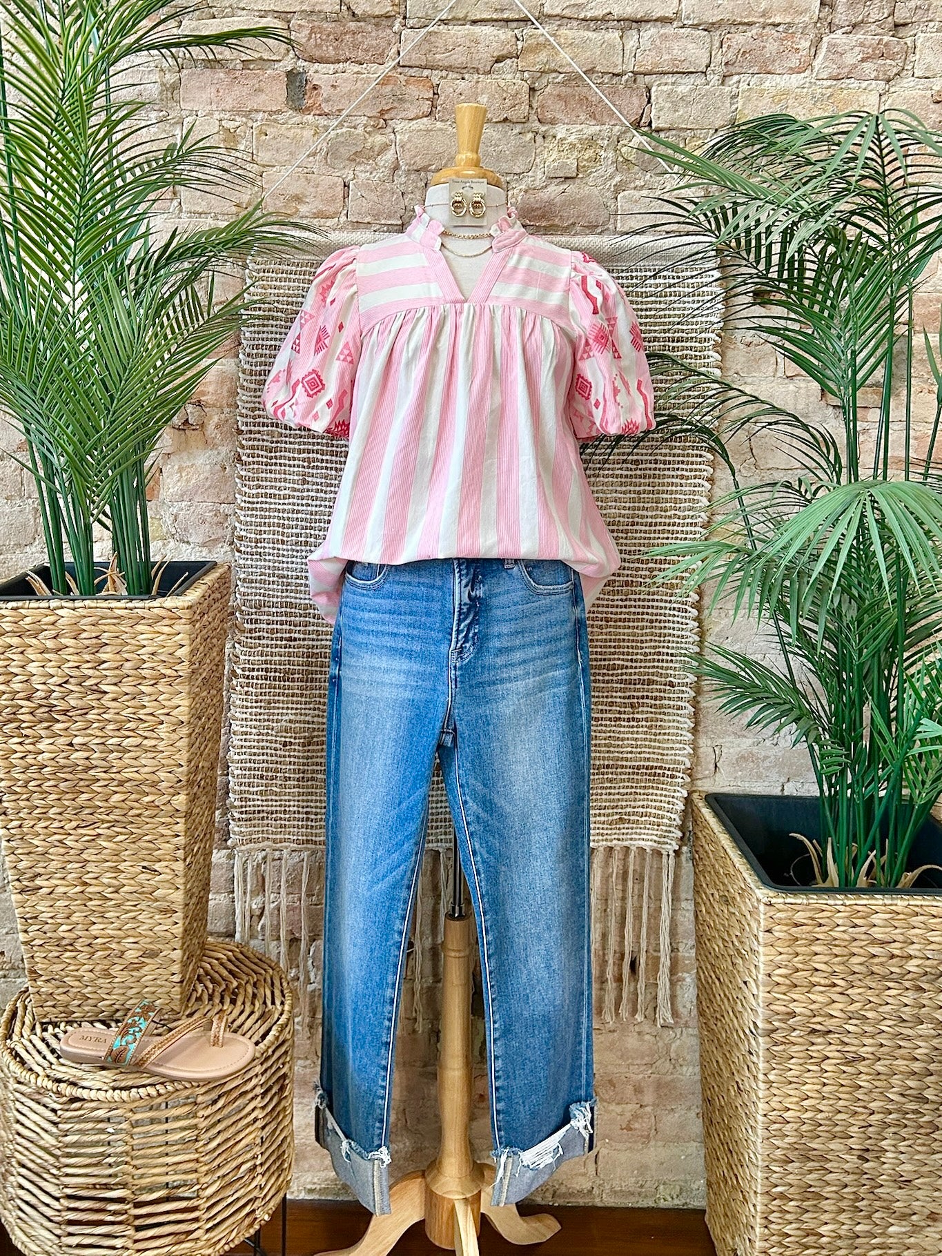 Sweet Girl Embroidered Striped Pink Blouse