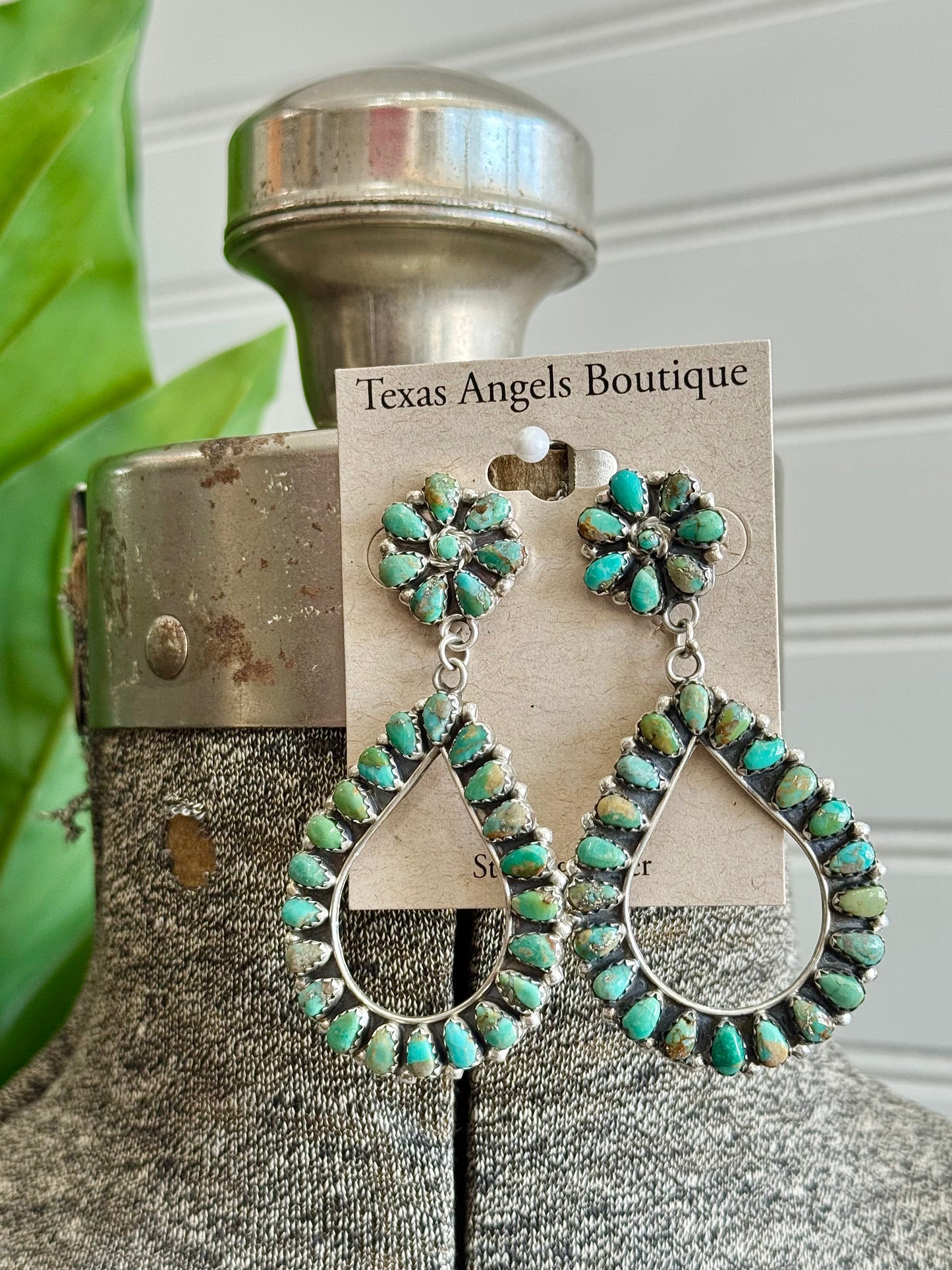 Navajo Handmade Sterling Silver Kingman Turquoise Cluster Post Earrings