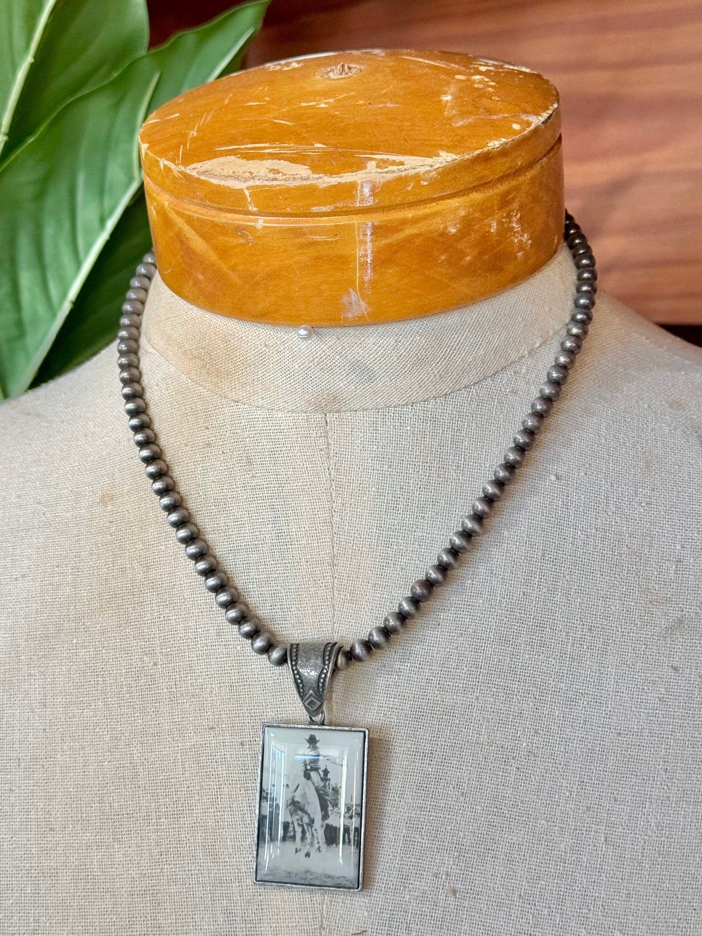 Silver Beaded Necklace With Rodeo Pendant