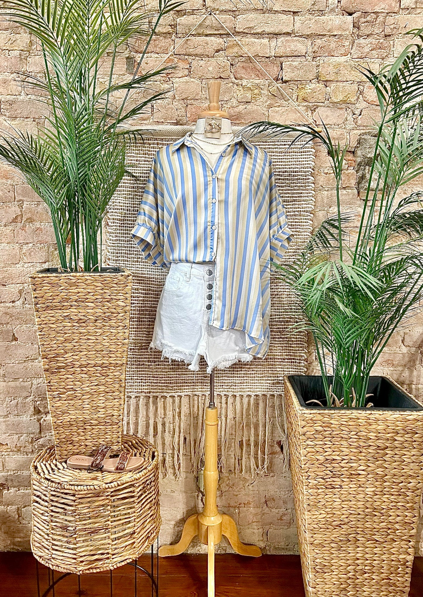 50% Off - Sunglasses & Sandals Striped Satin Blouse