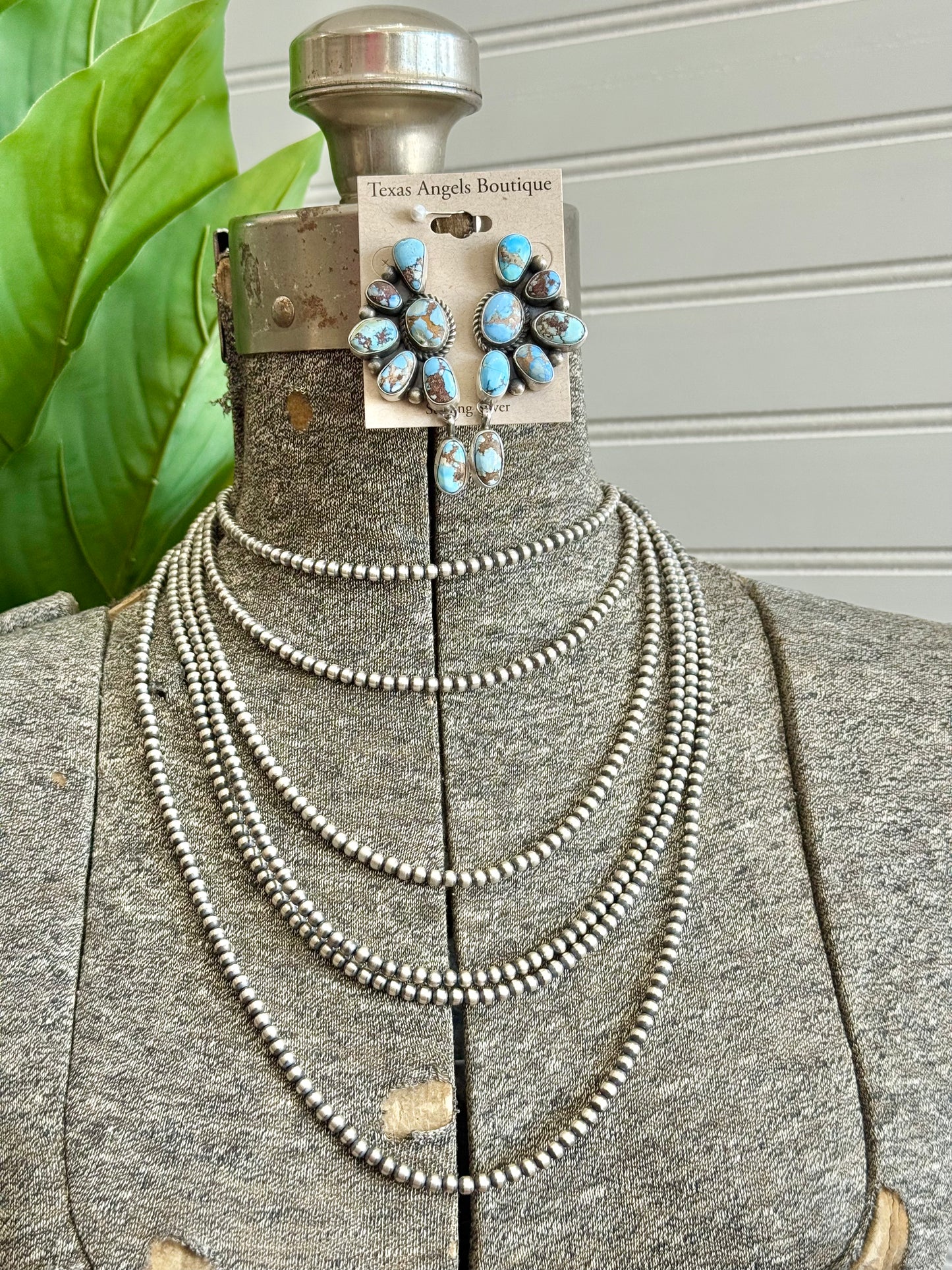 Navajo Handmade Sterling Silver Golden Hills Turquoise Half Cluster Earrings