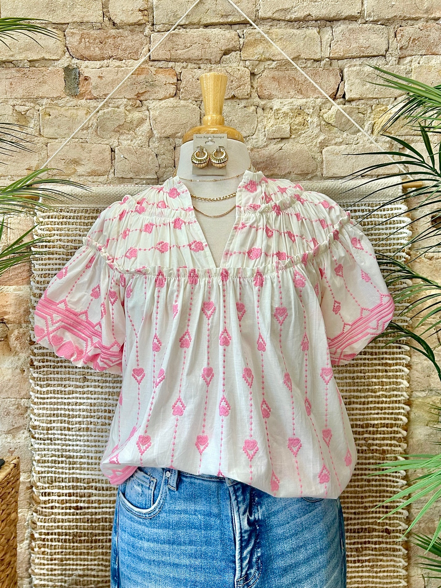 You're Making Me Blush Pink Embroidered Blouse