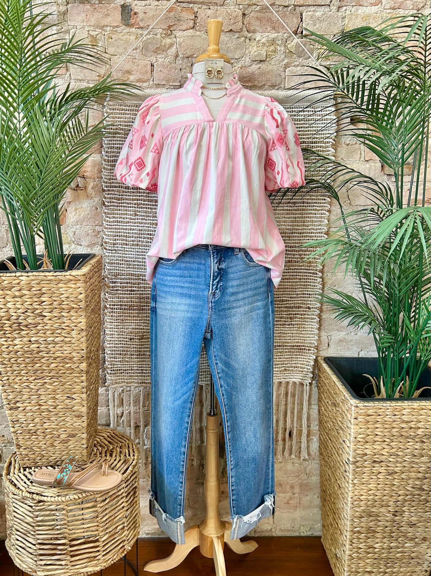 Sweet Girl Embroidered Striped Pink Blouse