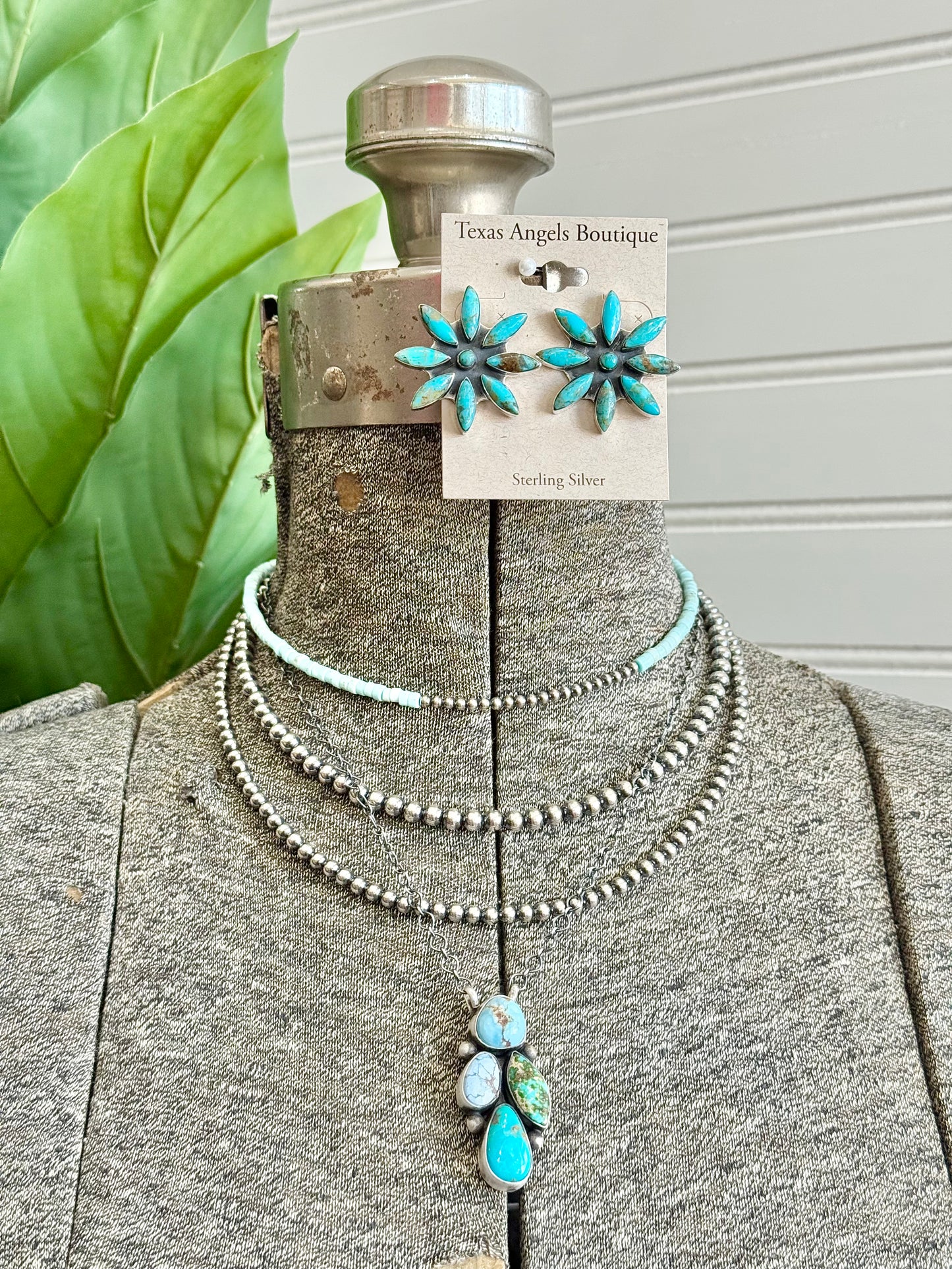 Sterling Silver Kingman Turquoise Flower Earrings