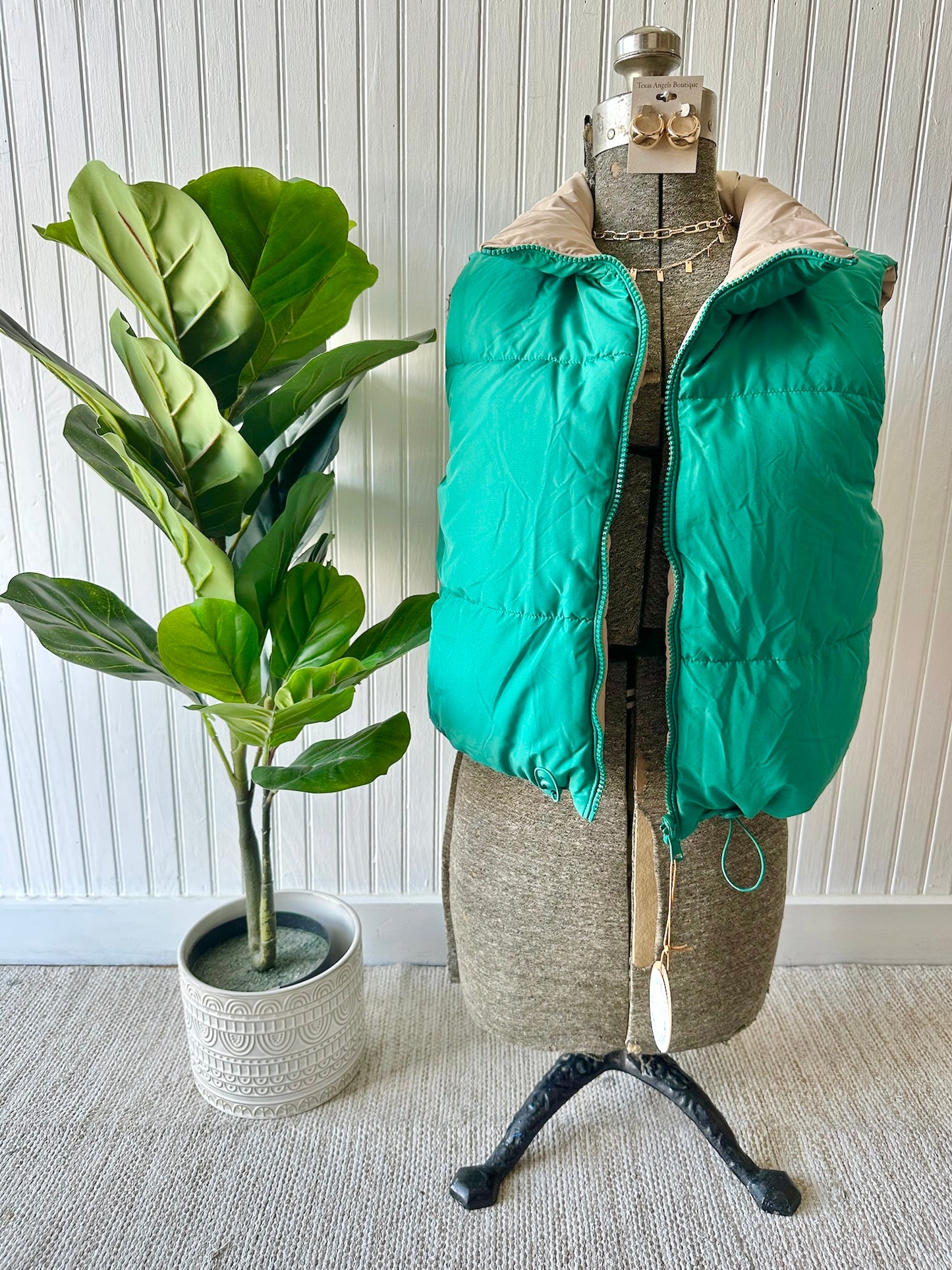 40% Off - Don't Play Around Green Reversible Puffer Vest