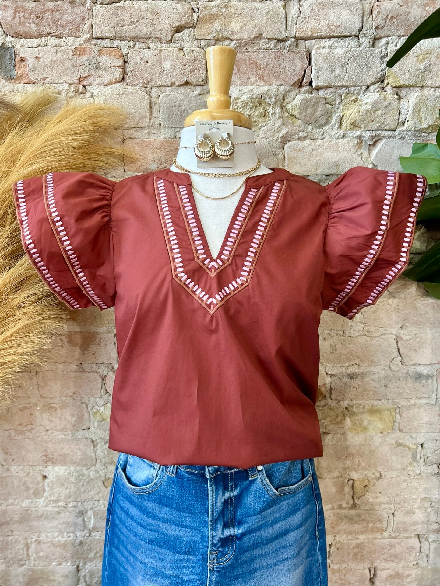 RESTOCK Autumn Skies & Pumpkin Pies Rust Blouse