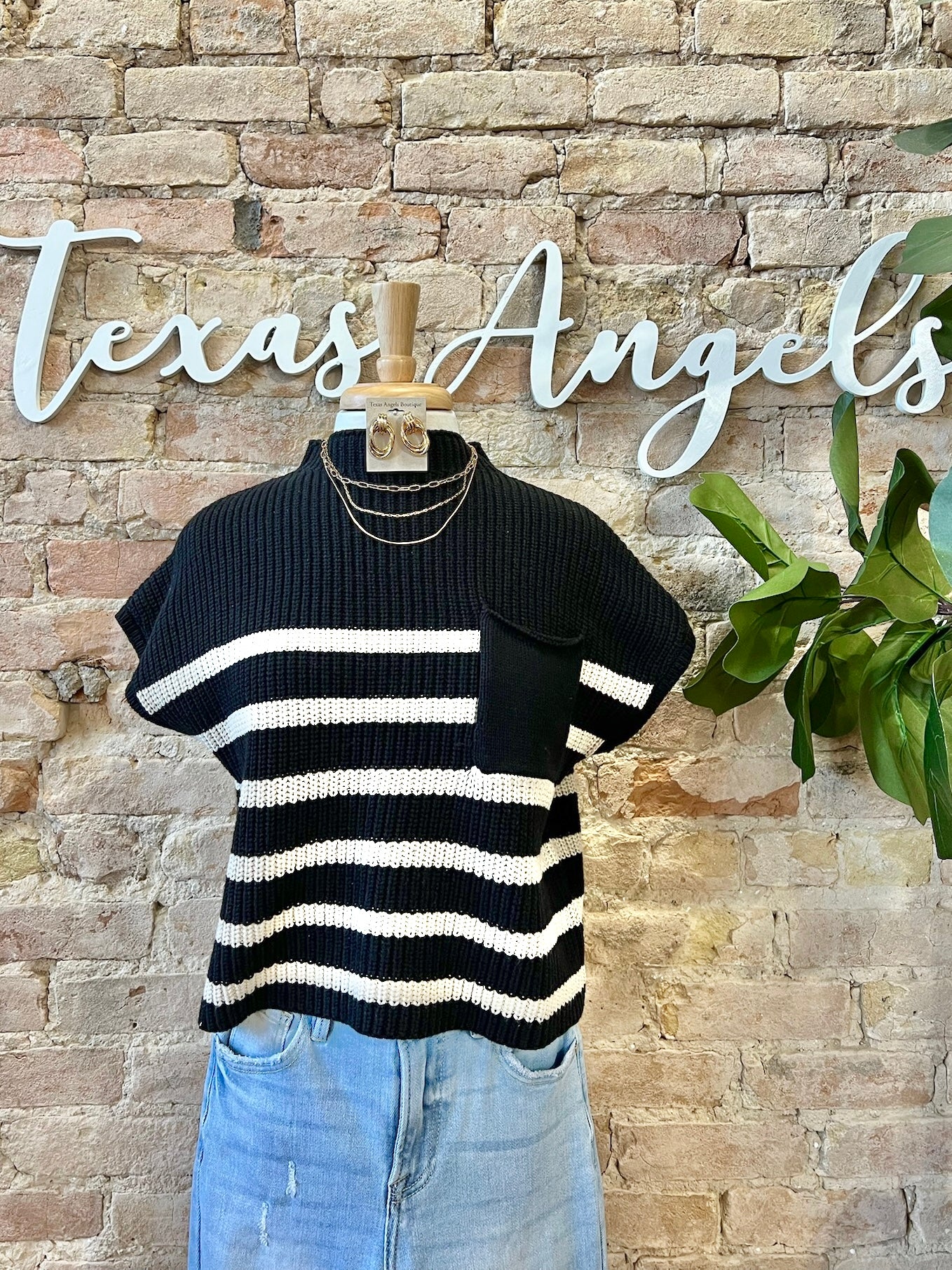 40% Off - Promises Worth Keeping Black Striped Knit Top