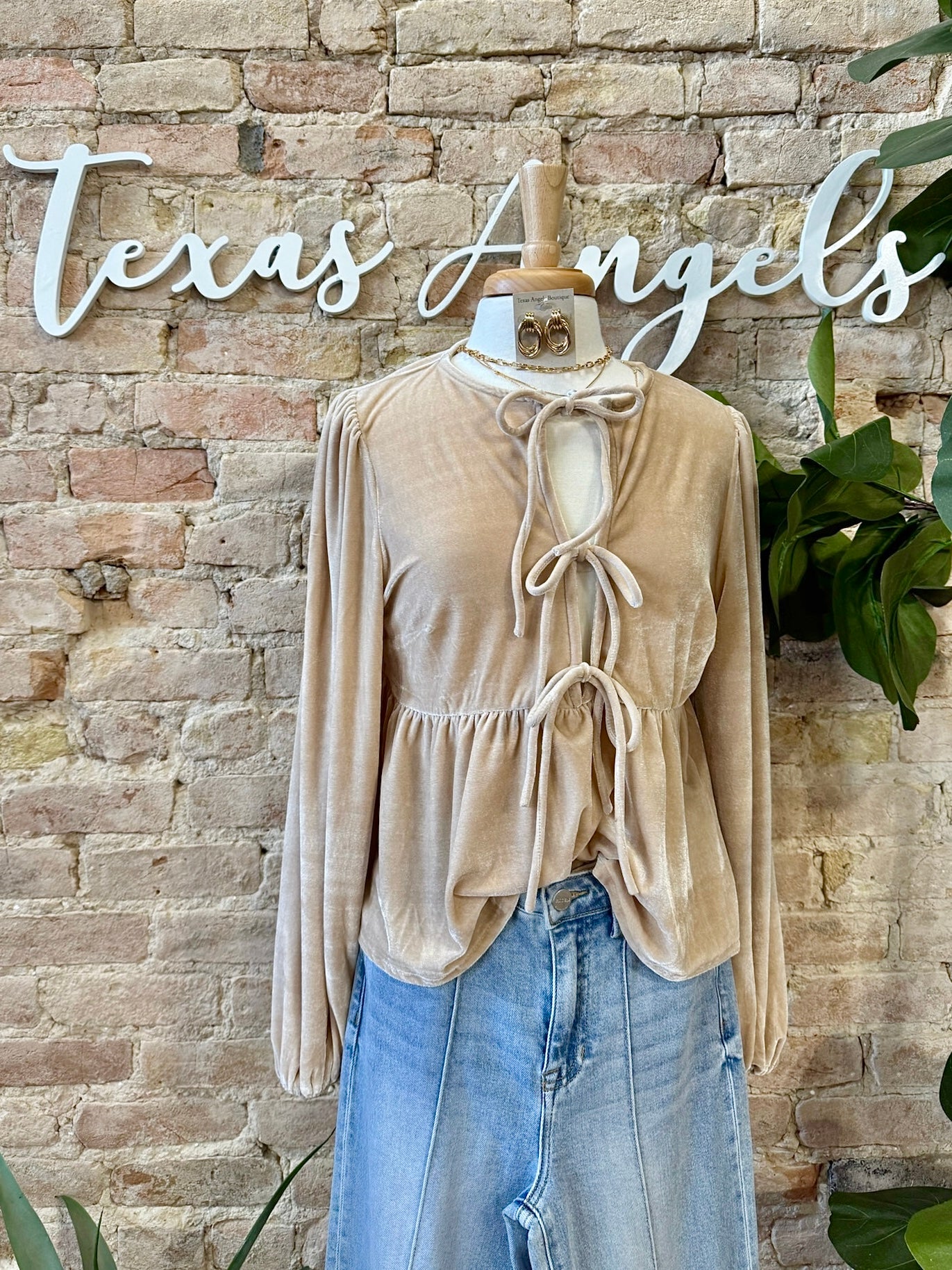 40% Off - Timing Is Everything Taupe Velvet Blouse
