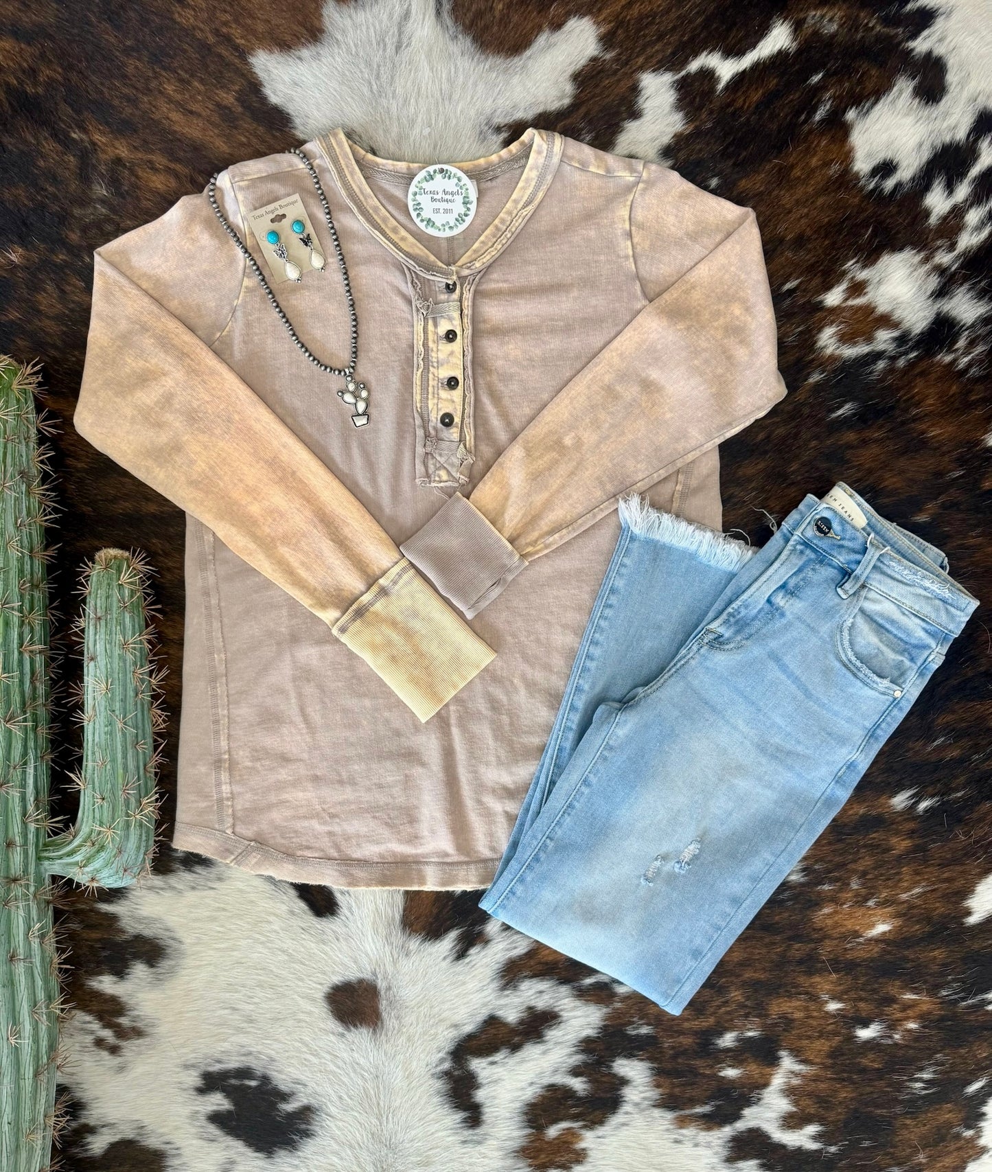 40% Off - Through Thick & Thin Mocha Acid Wash Top