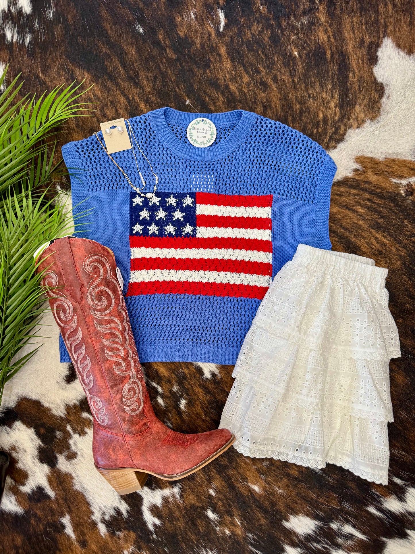 All American Girl USA Flag Blue Knit Top