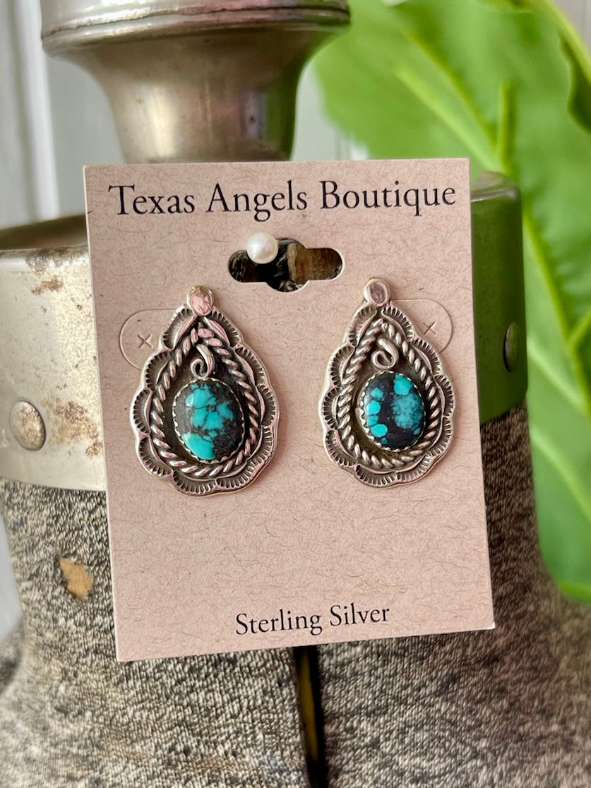 Sterling Silver & Genuine Turquoise Teardrop Studs