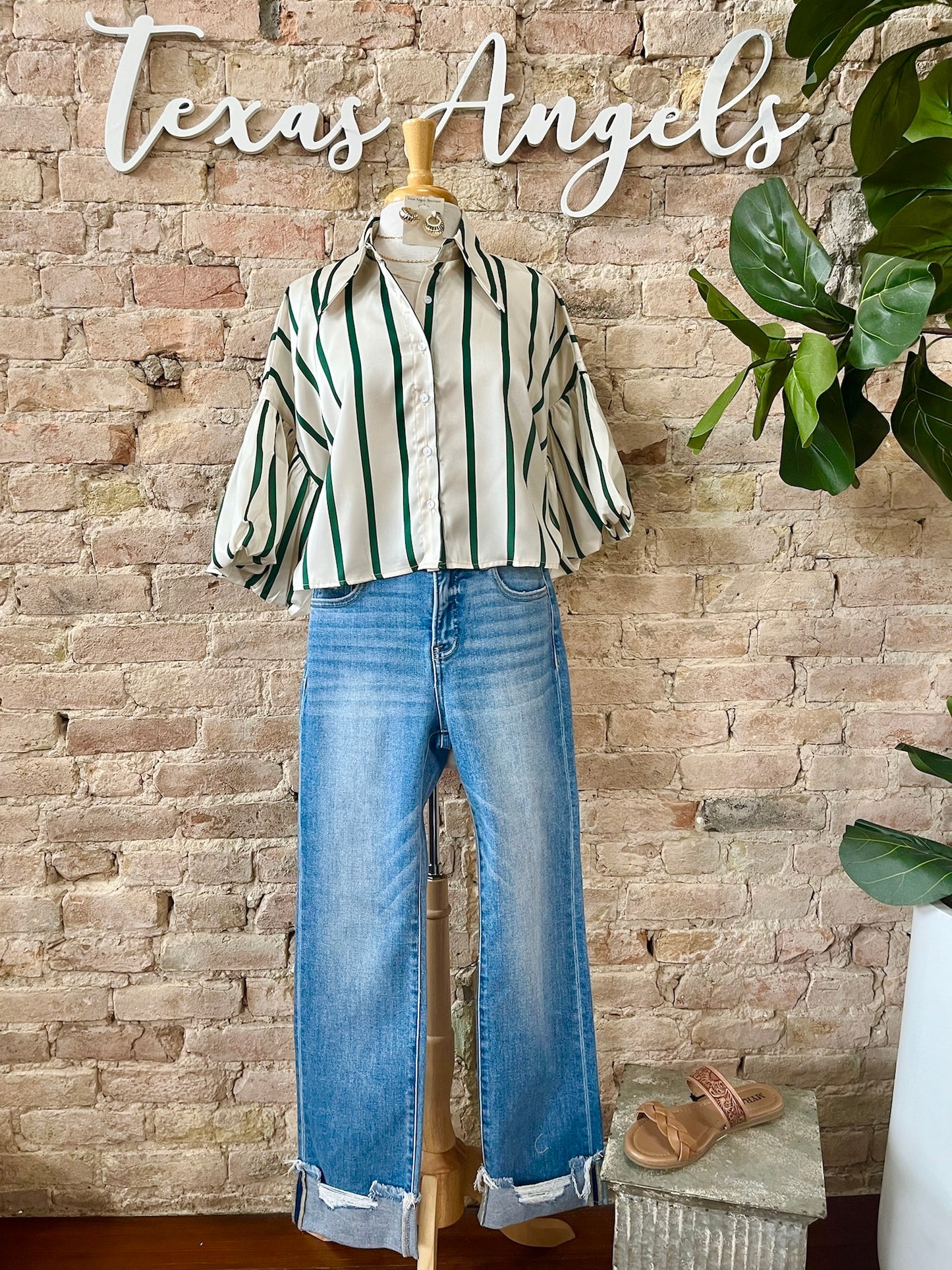 A Sweet Surprise Green Striped Satin Blouse