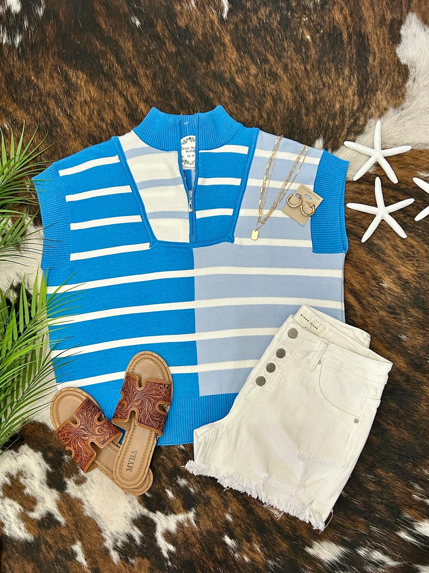 40% Off - Lighthouse Blue Striped Zip Up Top