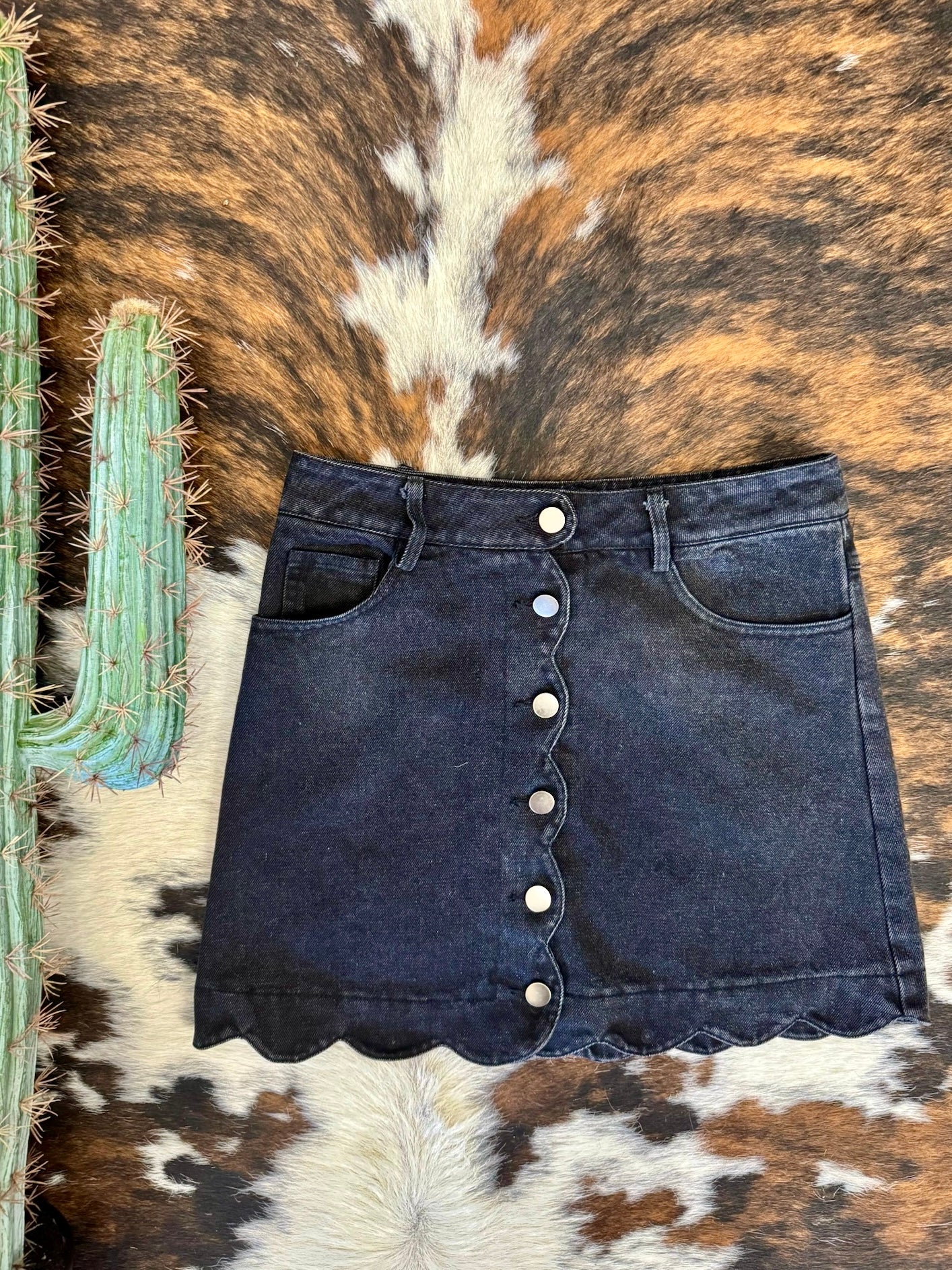 Black Betty Black Denim Scalloped Skirt