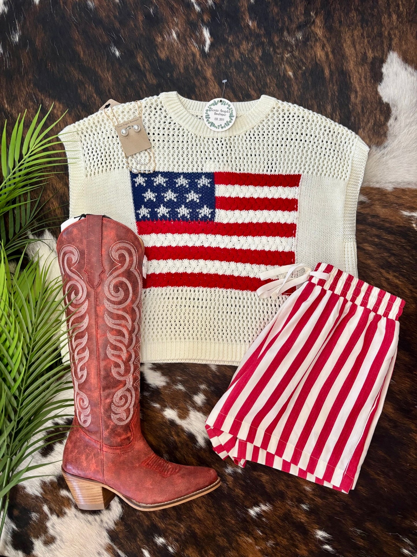 All American Girl USA Flag Ivory Knit Top