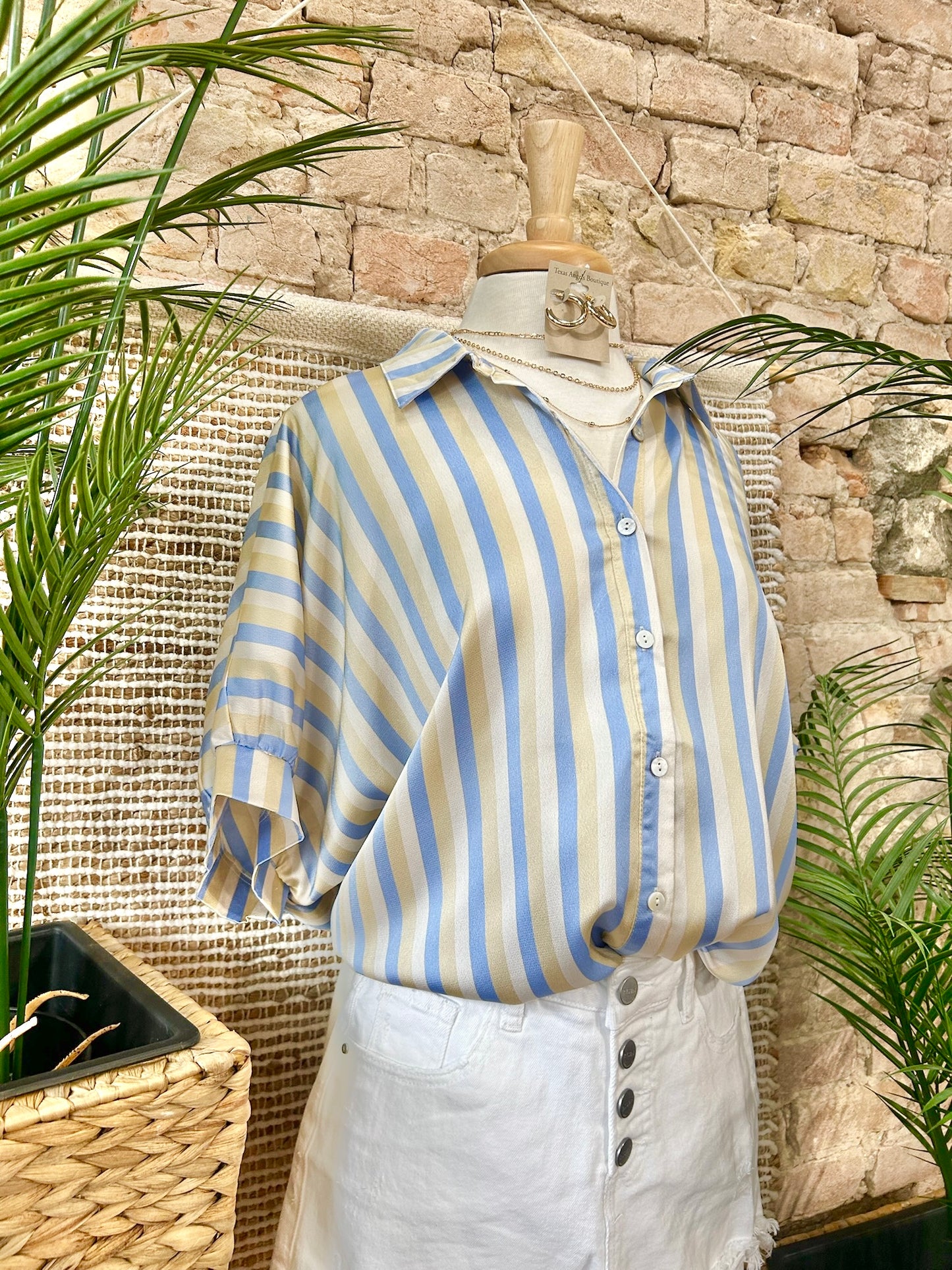 50% Off - Sunglasses & Sandals Striped Satin Blouse