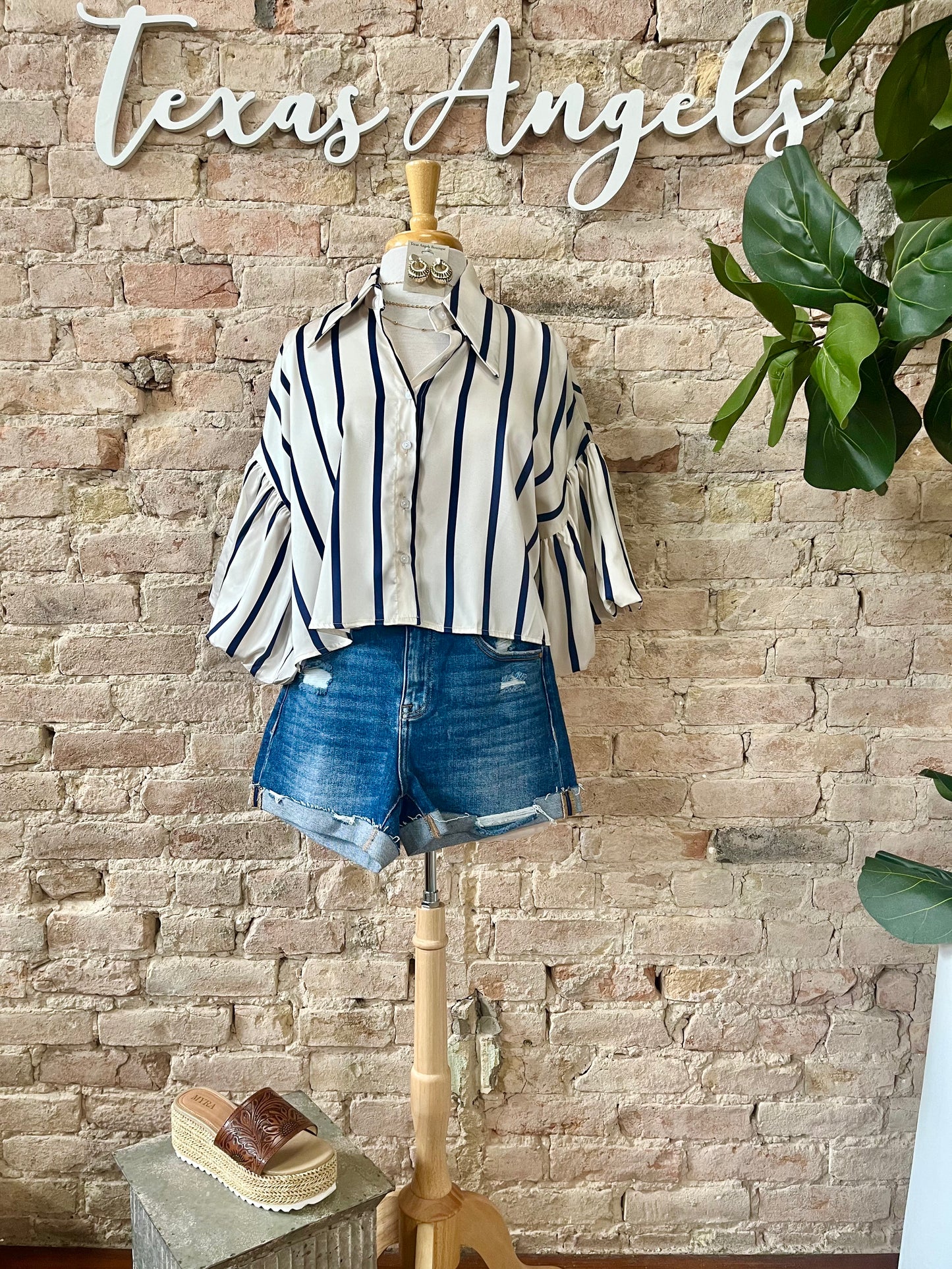 A Sweet Surprise Navy Striped Satin Blouse