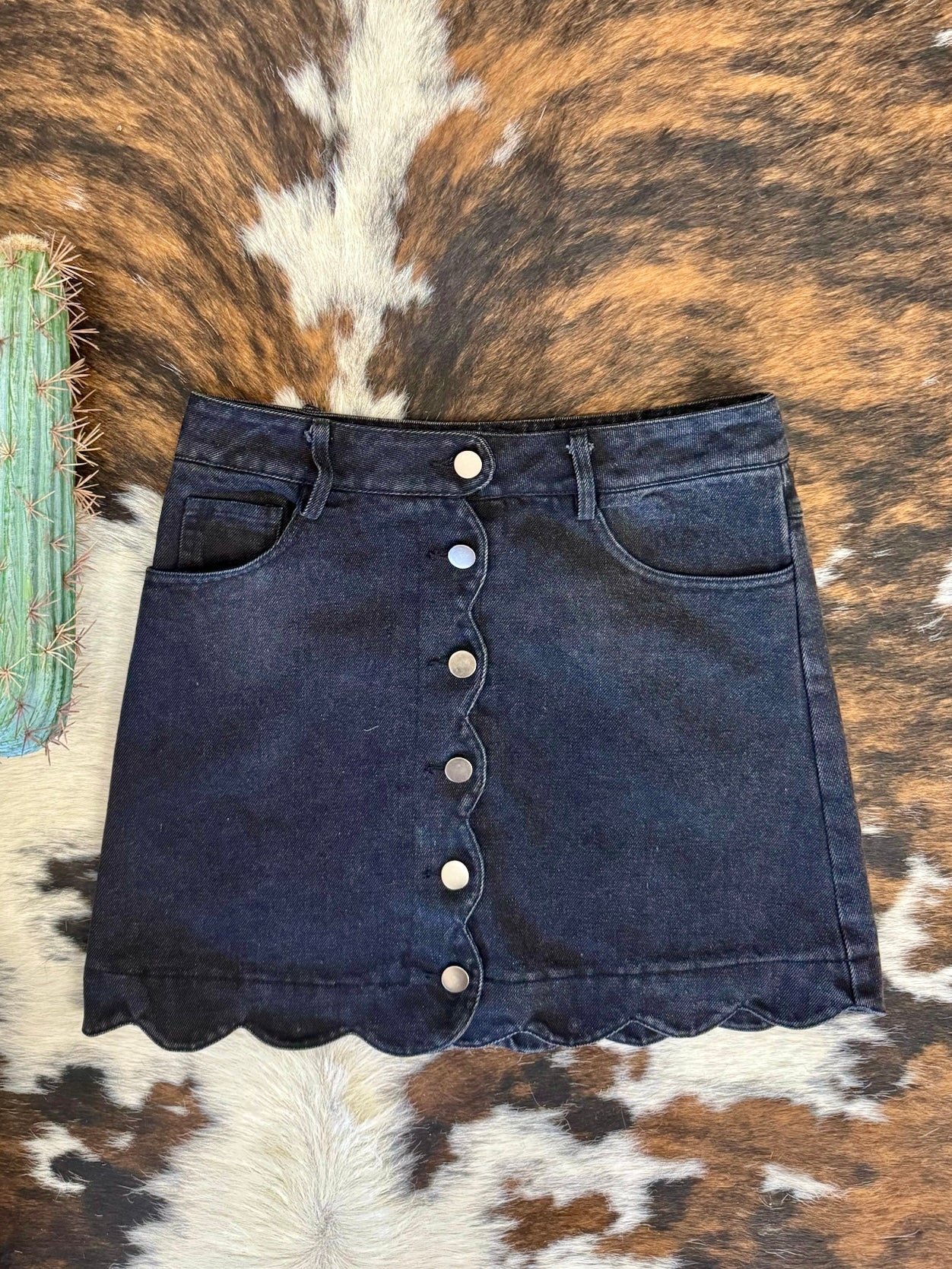 Black Betty Black Denim Scalloped Skirt