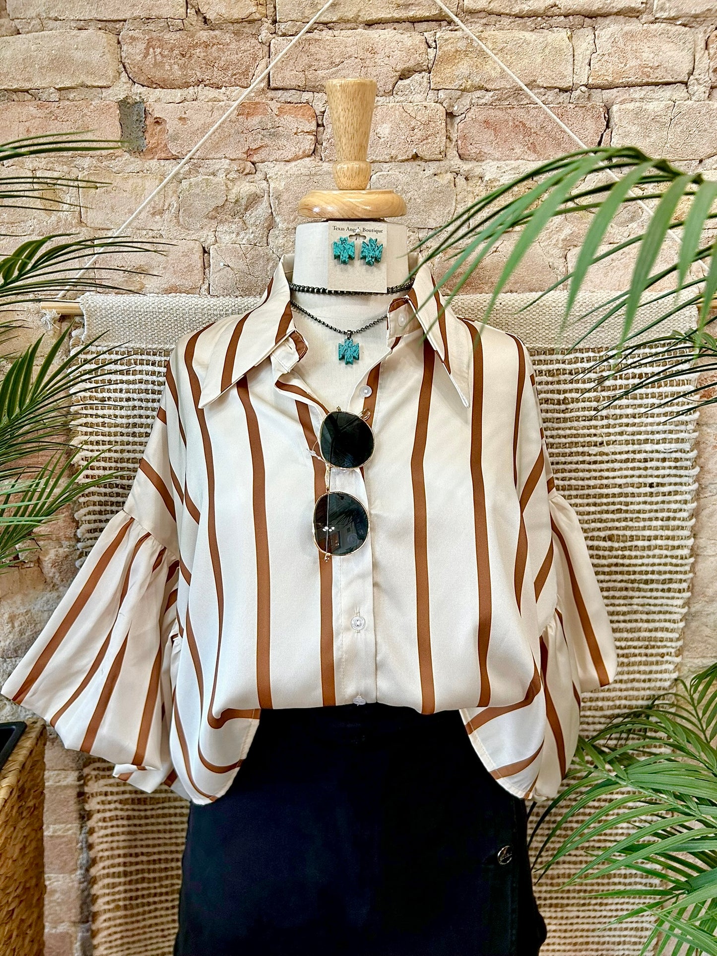 A Sweet Surprise Brown Striped Satin Blouse